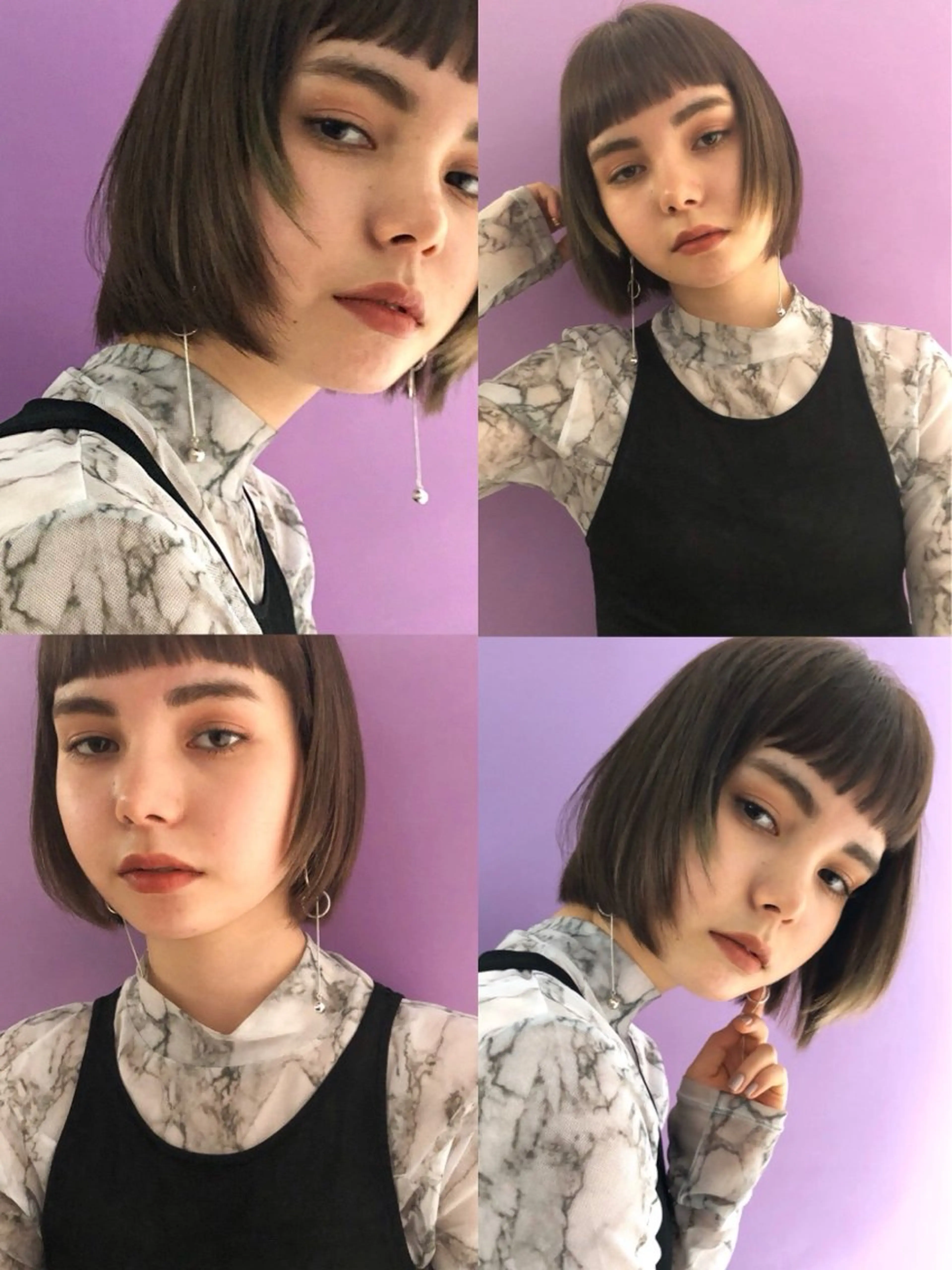 ショート カラー ボブレイヤー ボブ レイヤーカット オン眉 ショートヘア カット ヘアカラー トリートメント Loom.所属・村上雅人 ナチュラルモードのヘアスタイル