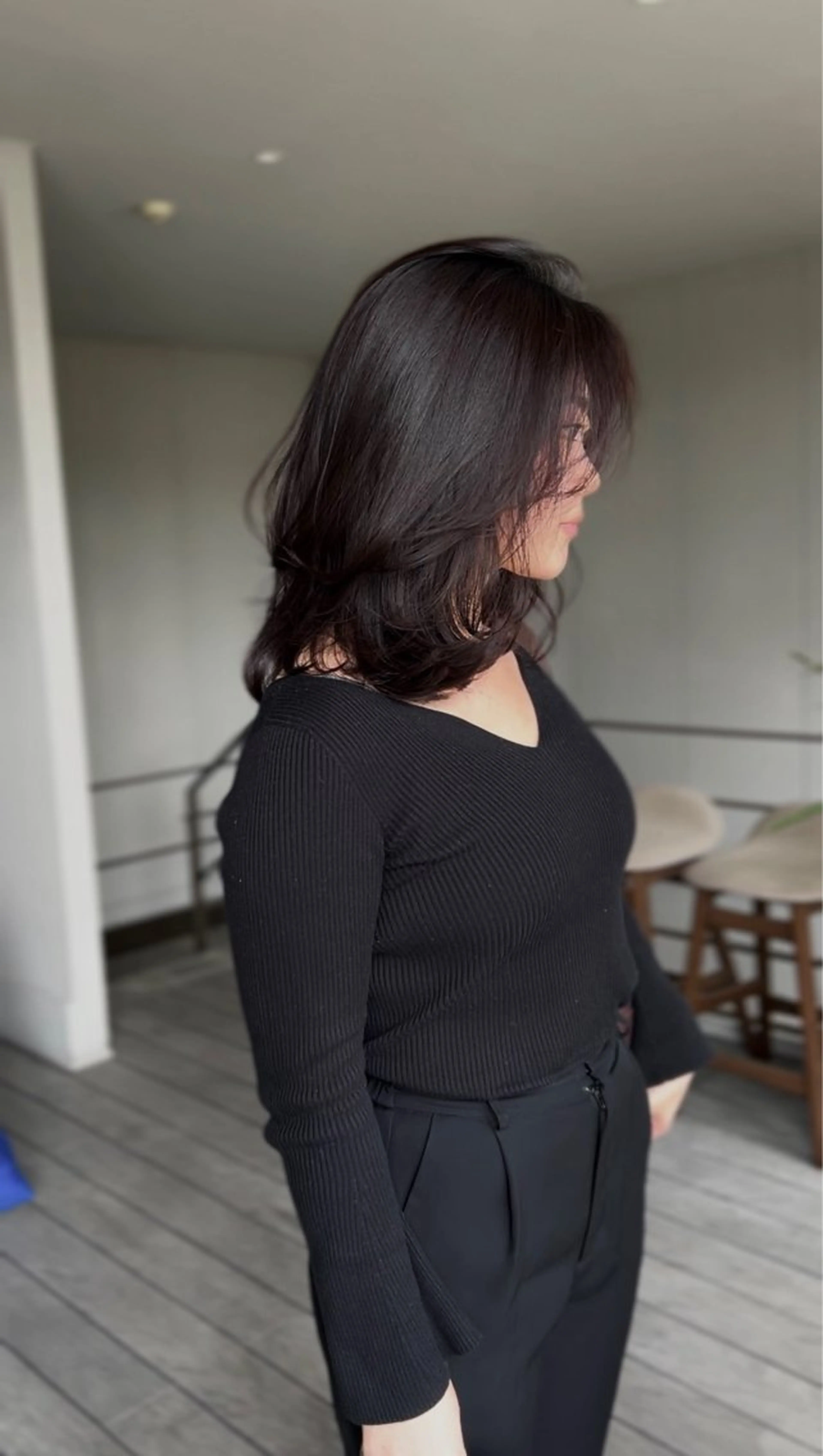 セミロング 海外風カーテンバング Mao広尾美容室のヘアスタイル