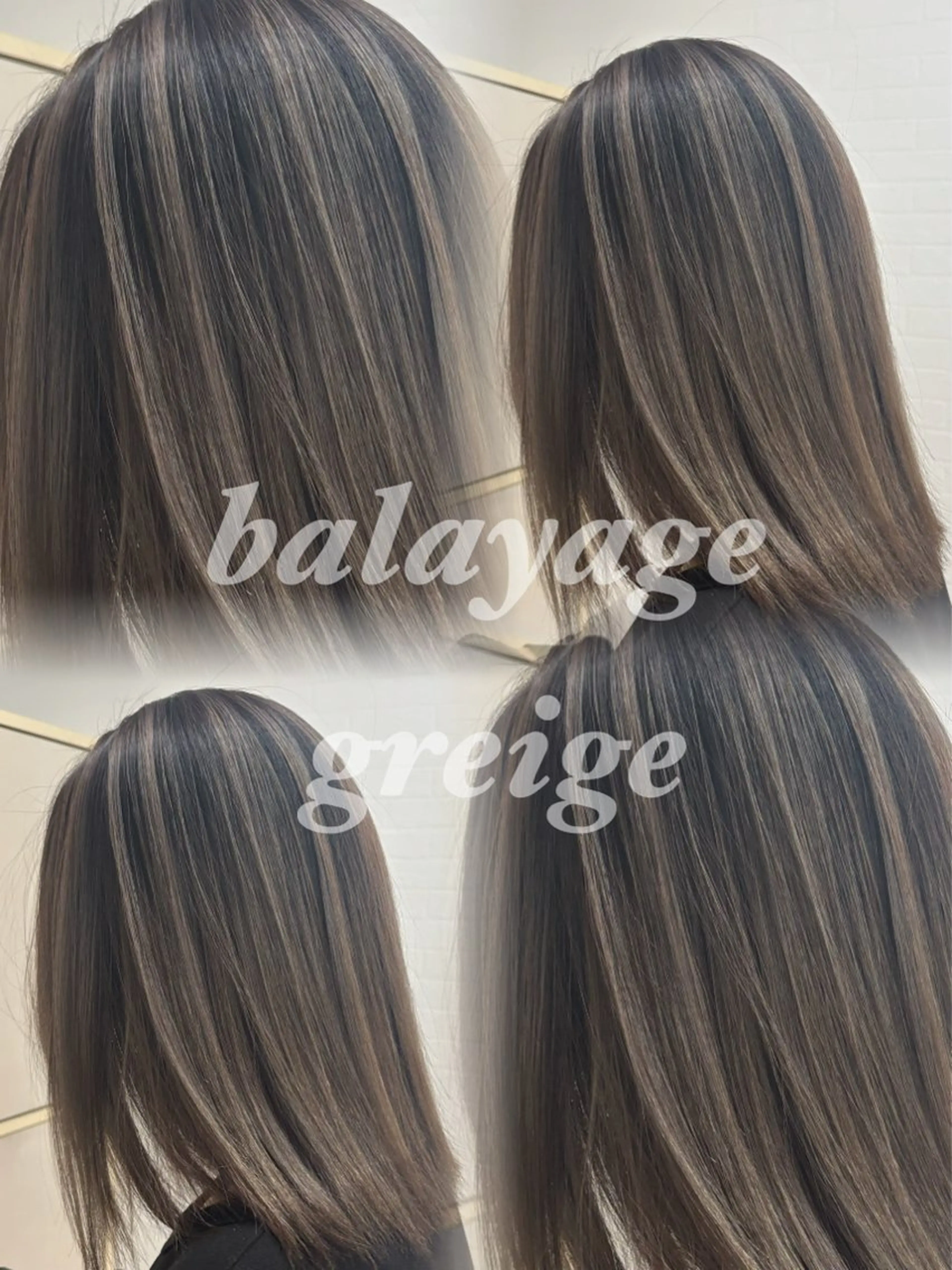 ミディアム カラー ヘアアレンジ バレイヤージュ ダブルカラー グレージュ ハイライトカラー ハイトーンカラー カット ヘアカラー トリートメント グランルッソ所属・岡山× バレイヤージュカラーのヘアスタイル
