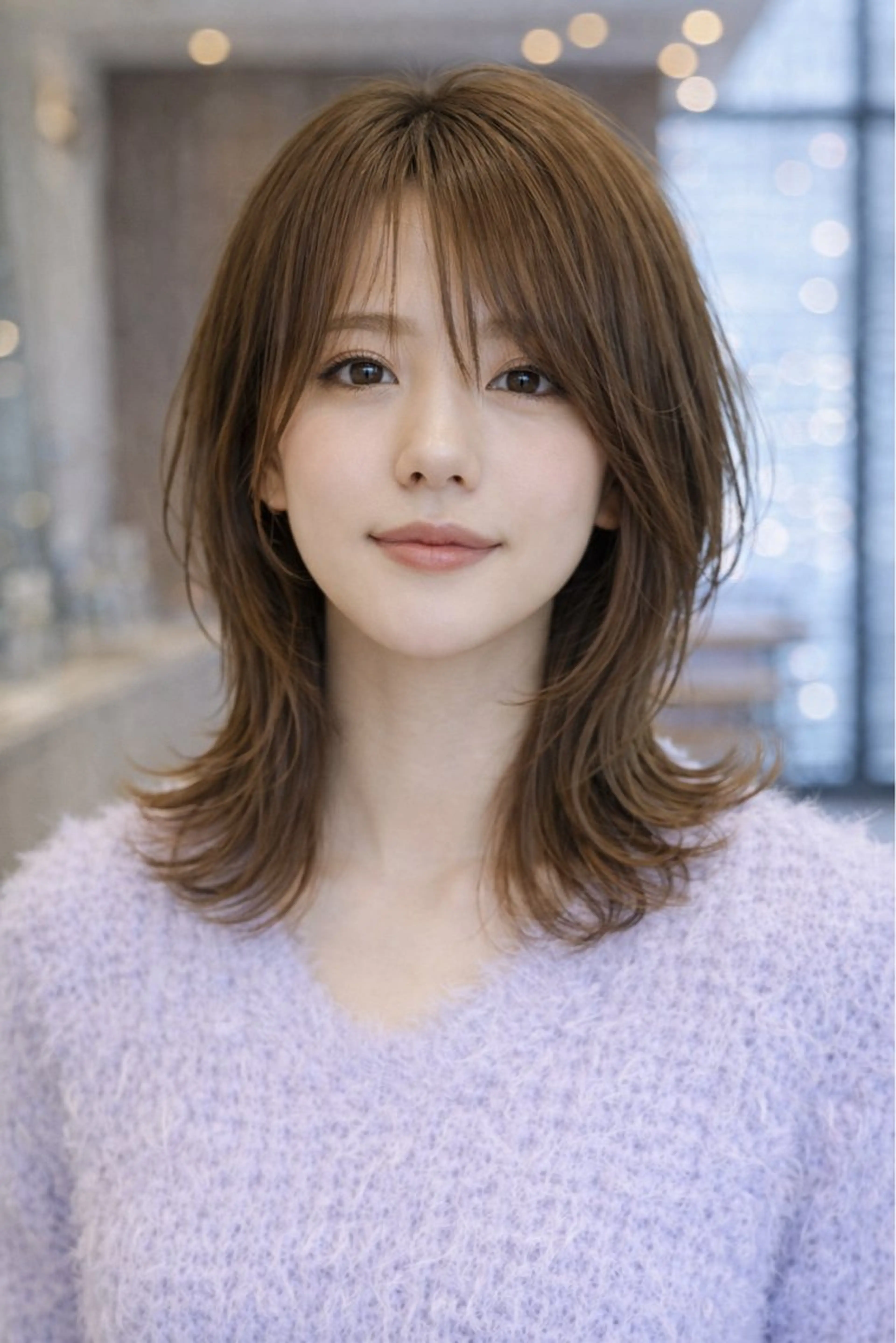 セミロング レイヤーカット 外ハネヘア カット ヘアカラー トリートメント 齋藤 智佳のヘアスタイル