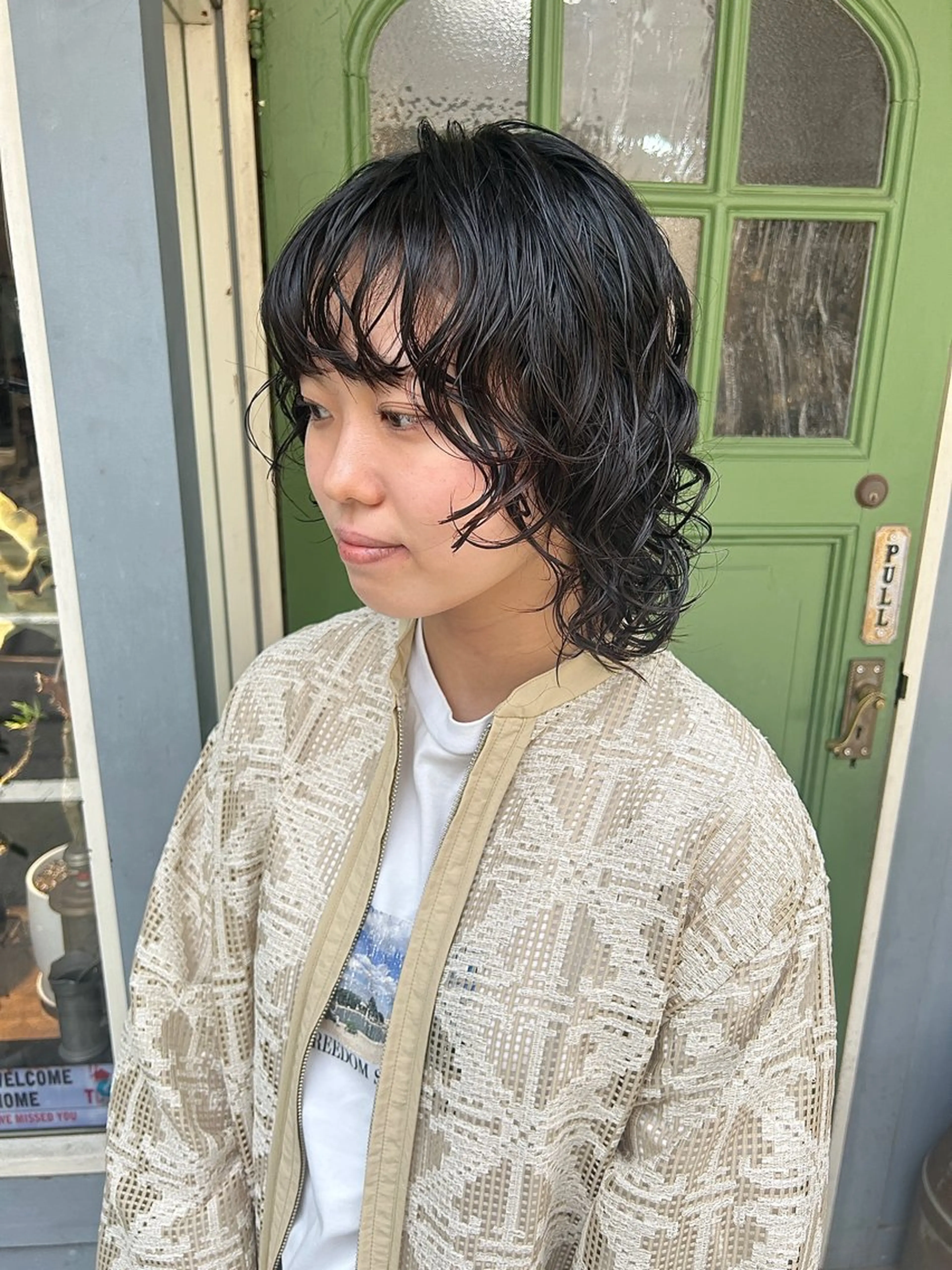 ミディアム パーマ カット パーマ トリートメント 清水千優/パーマ/透 明感カラー/メンズのヘアスタイル