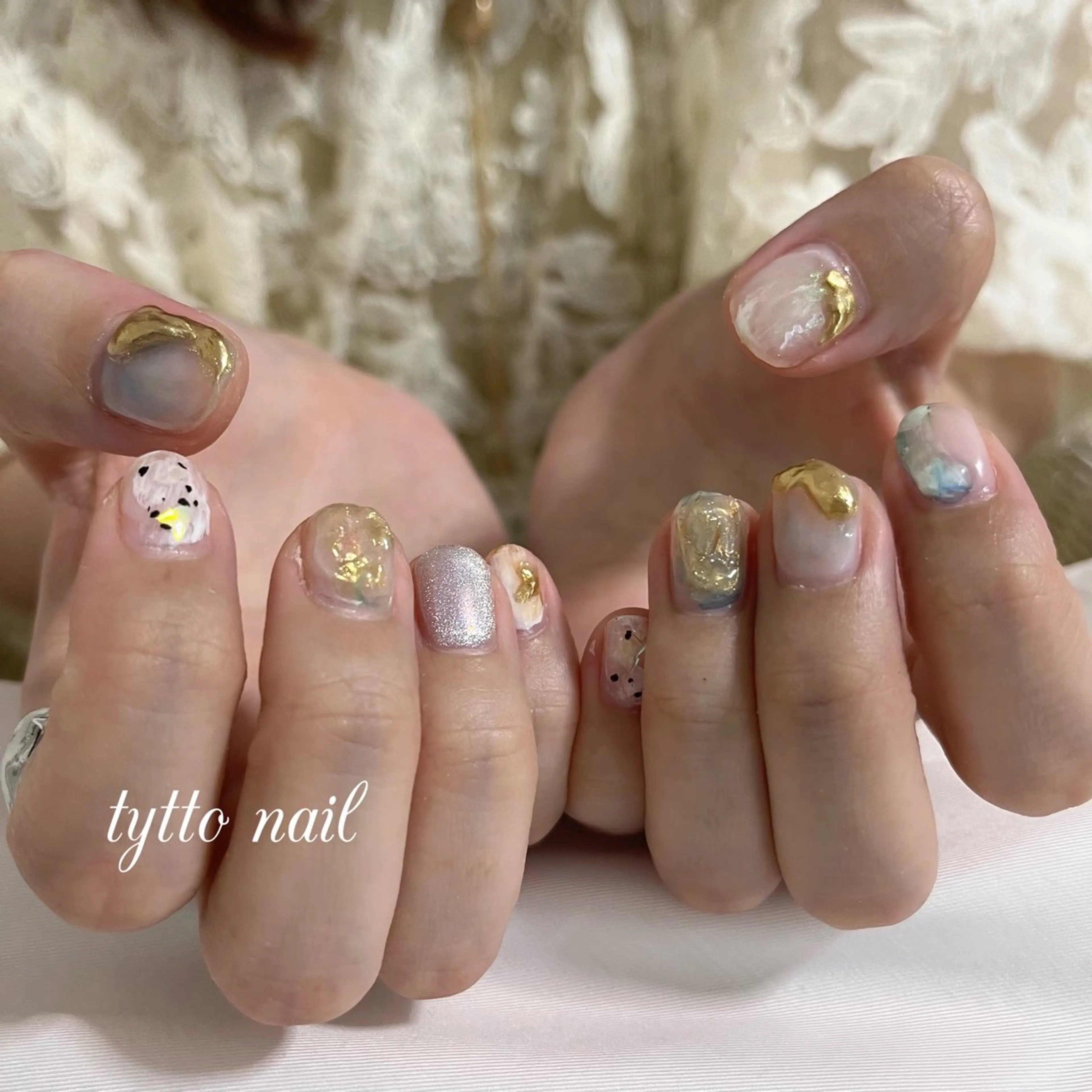 ネイル オーロラネイル マグネットネイル ミラーネイル ニュアンスネイル ショートネイル ハンドネイル tytto nail ❤︎‪‪eri‪‪のネイルデザイン