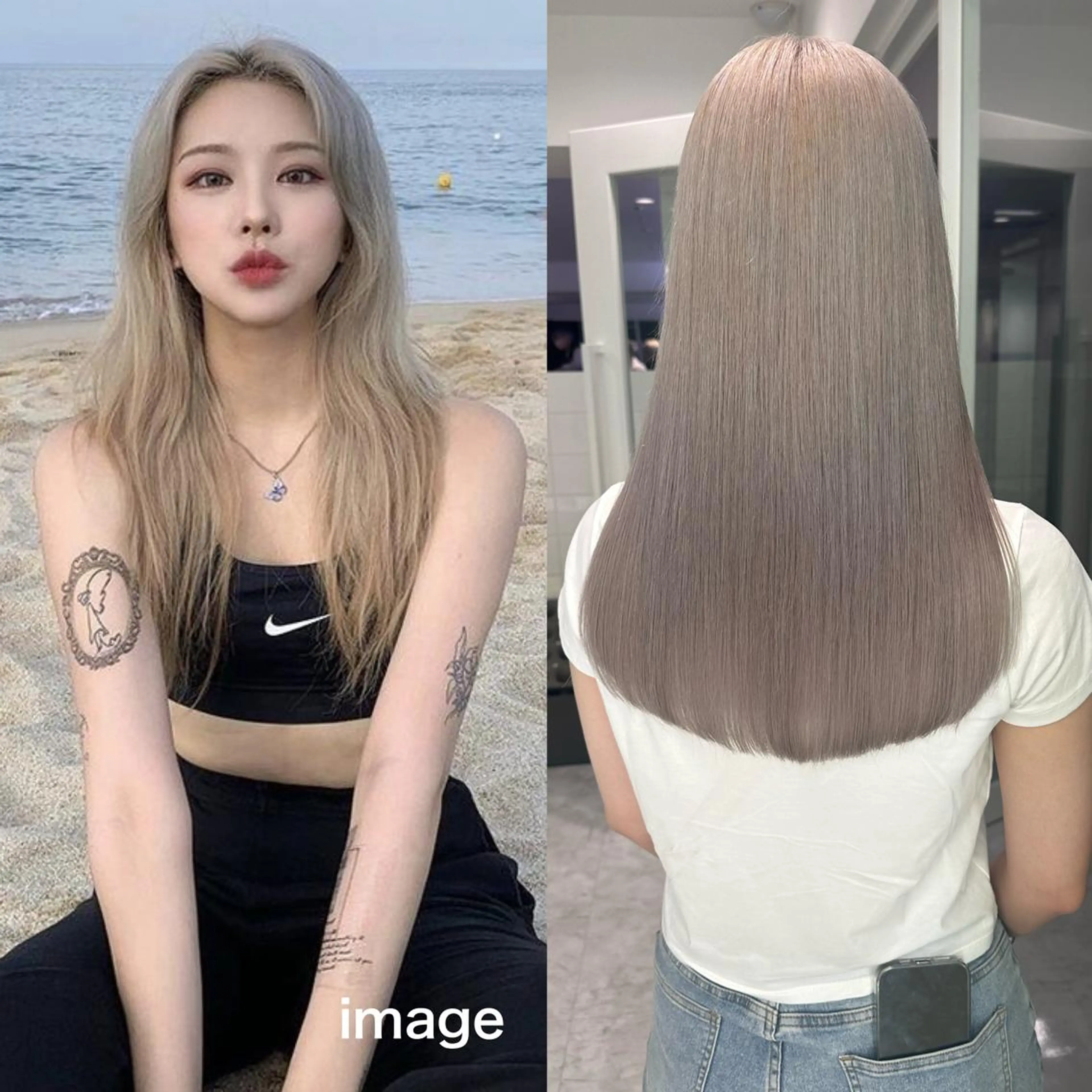 ロング カラー ベージュカラー 黒髪 ブリーチ ブルーカラー ブルーブラック 🪞ハイトーン🪞 🤍waka🤍のヘアスタイル