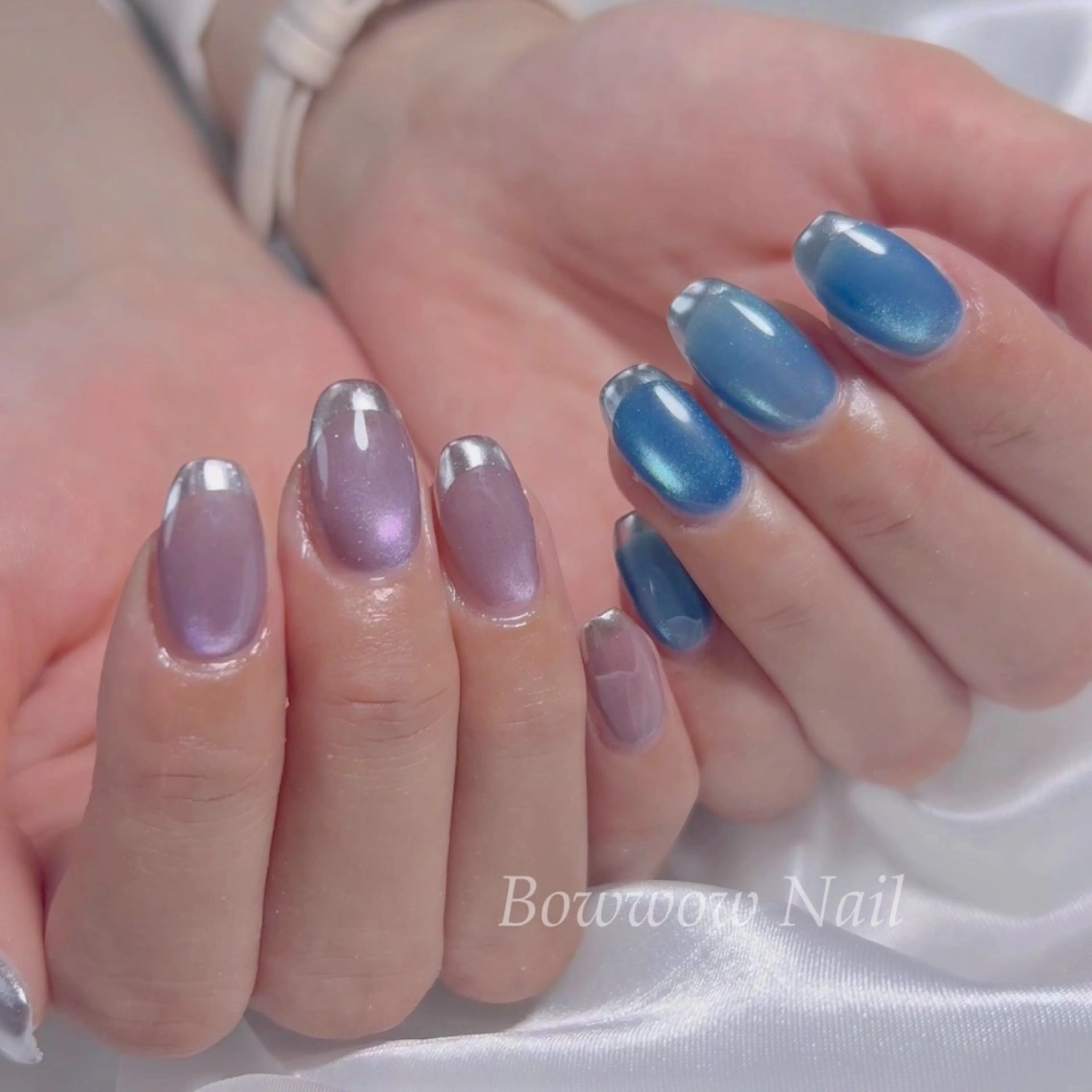 ネイル フレンチネイル 韓国ネイル マグネットネイル ミラーネイル シンプルネイル Bow wow Nail さや🧸のネイルデザイン