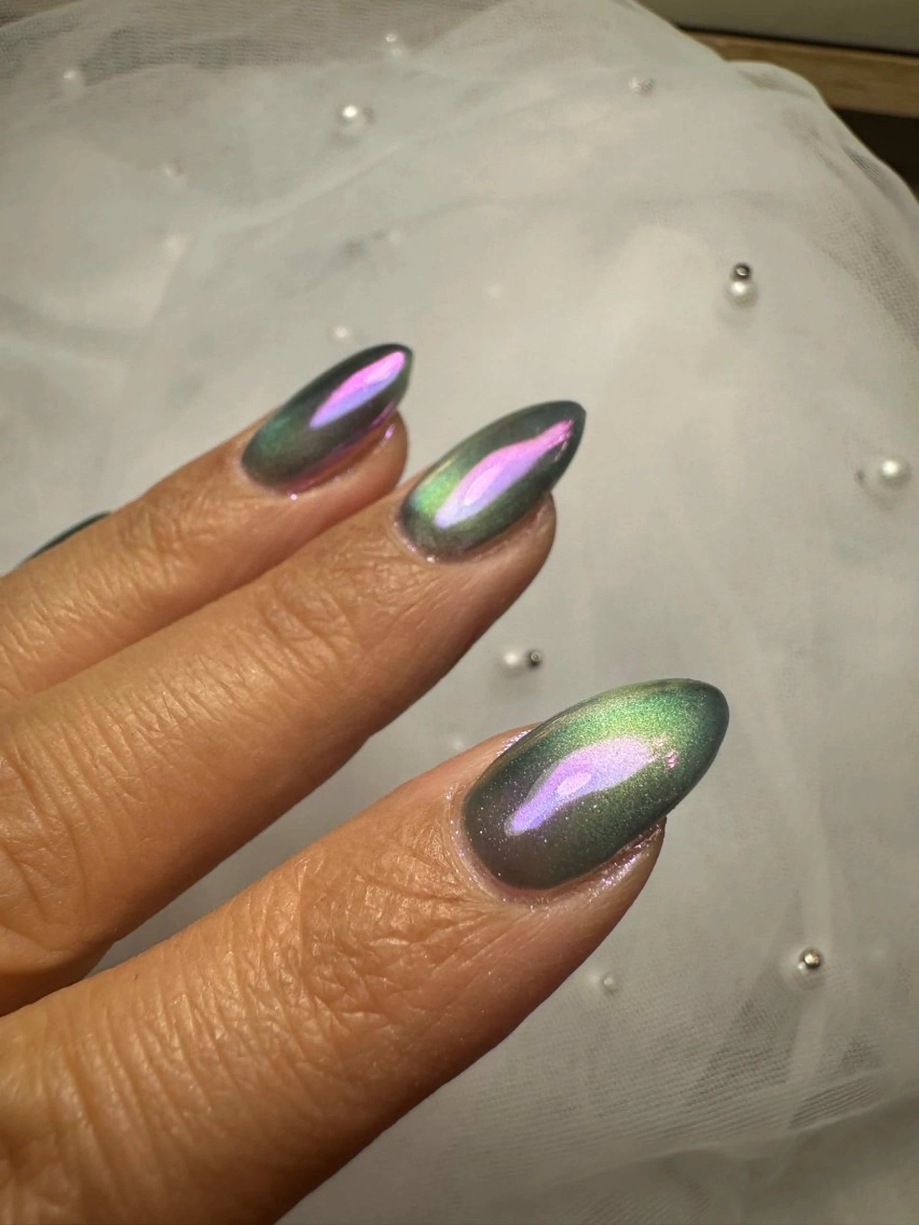 ネイル オーロラネイル マグネットネイル ワンカラーネイル 【パラジェル・フィルイン】Nailsalon　Merci東中野所属・Merci shigaのネイルデザイン