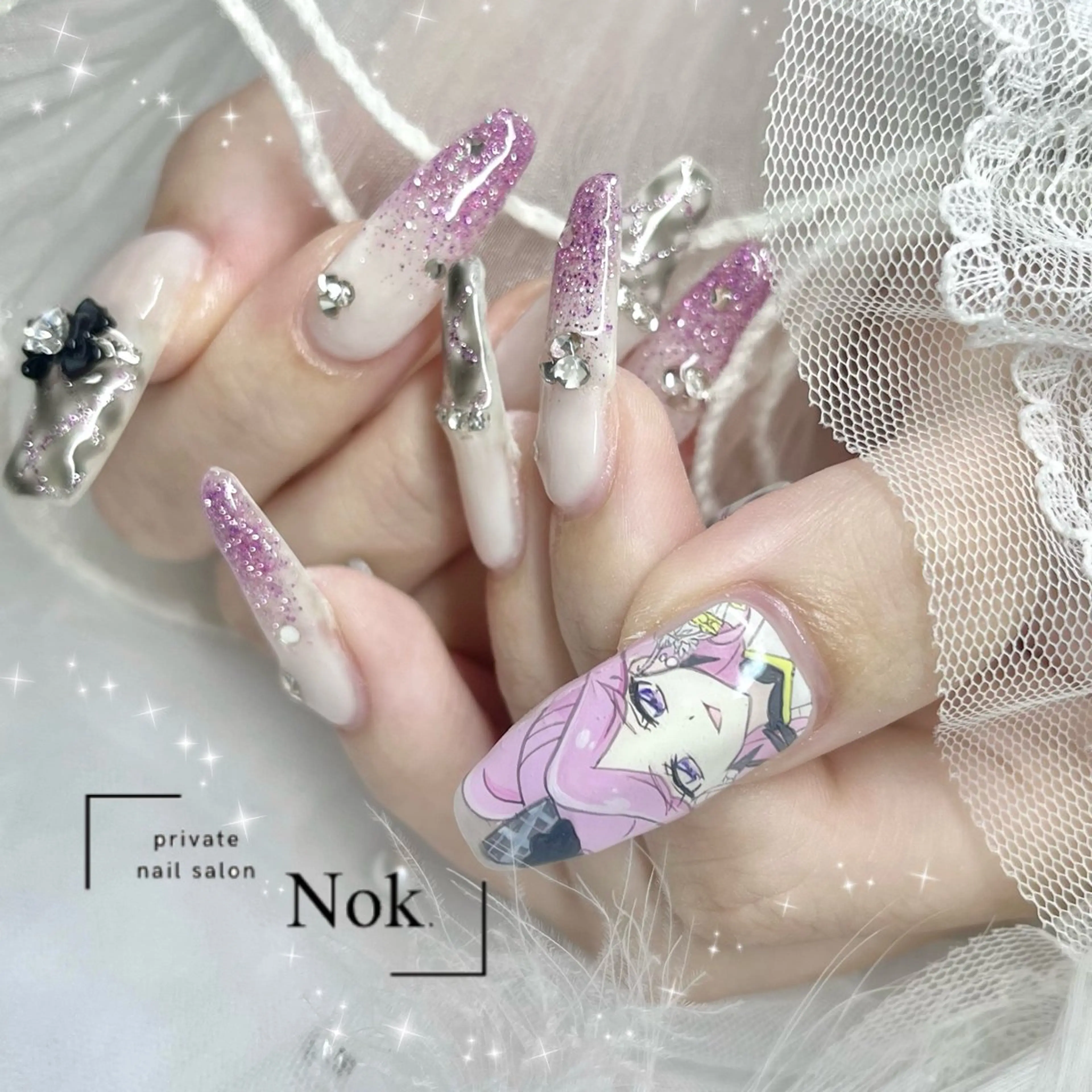 ネイル リボン ハンドネイル 池袋痛ネイル Nok. 渡辺のネイルデザイン