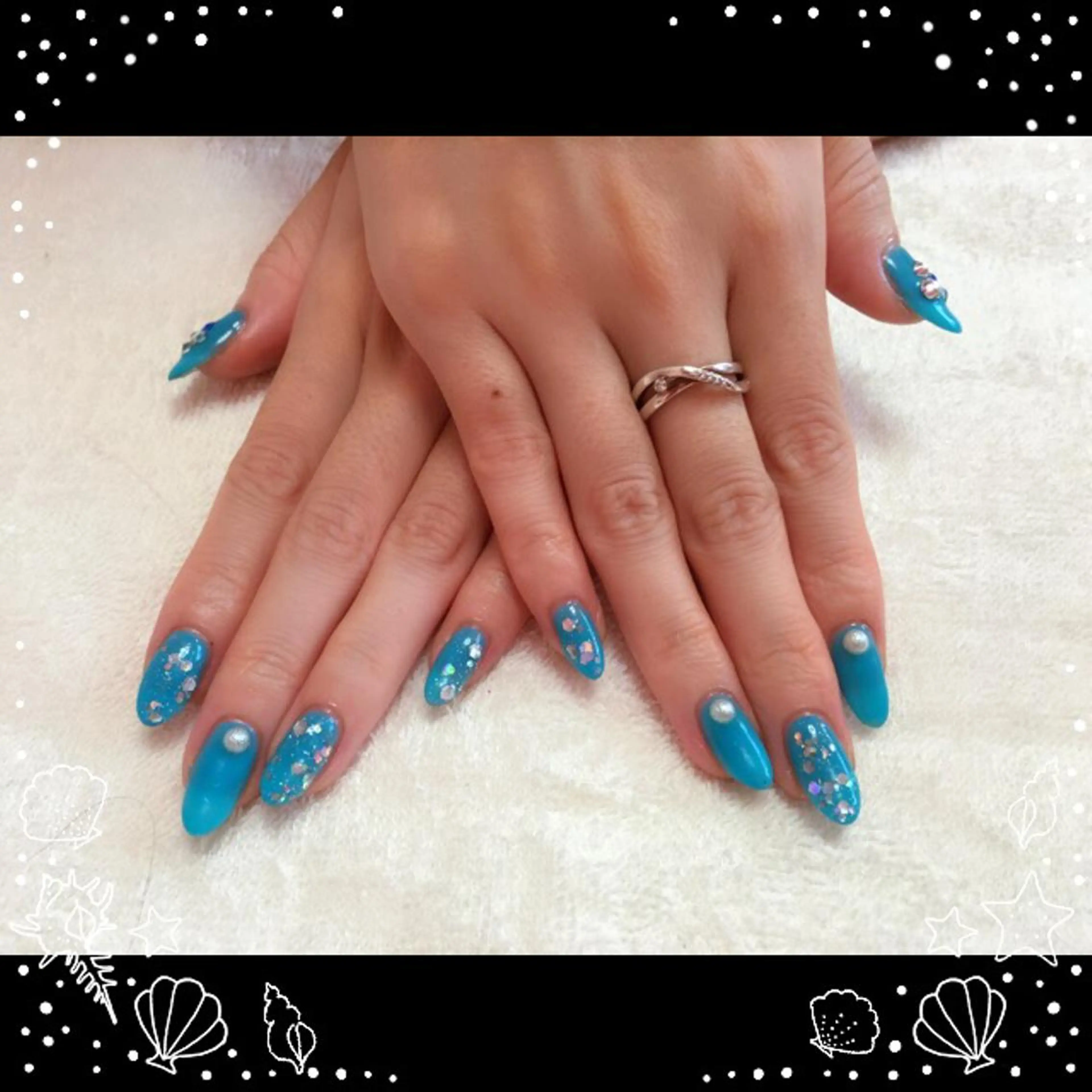 ネイル ブルー 長さ出し Era nailのネイルデザイン