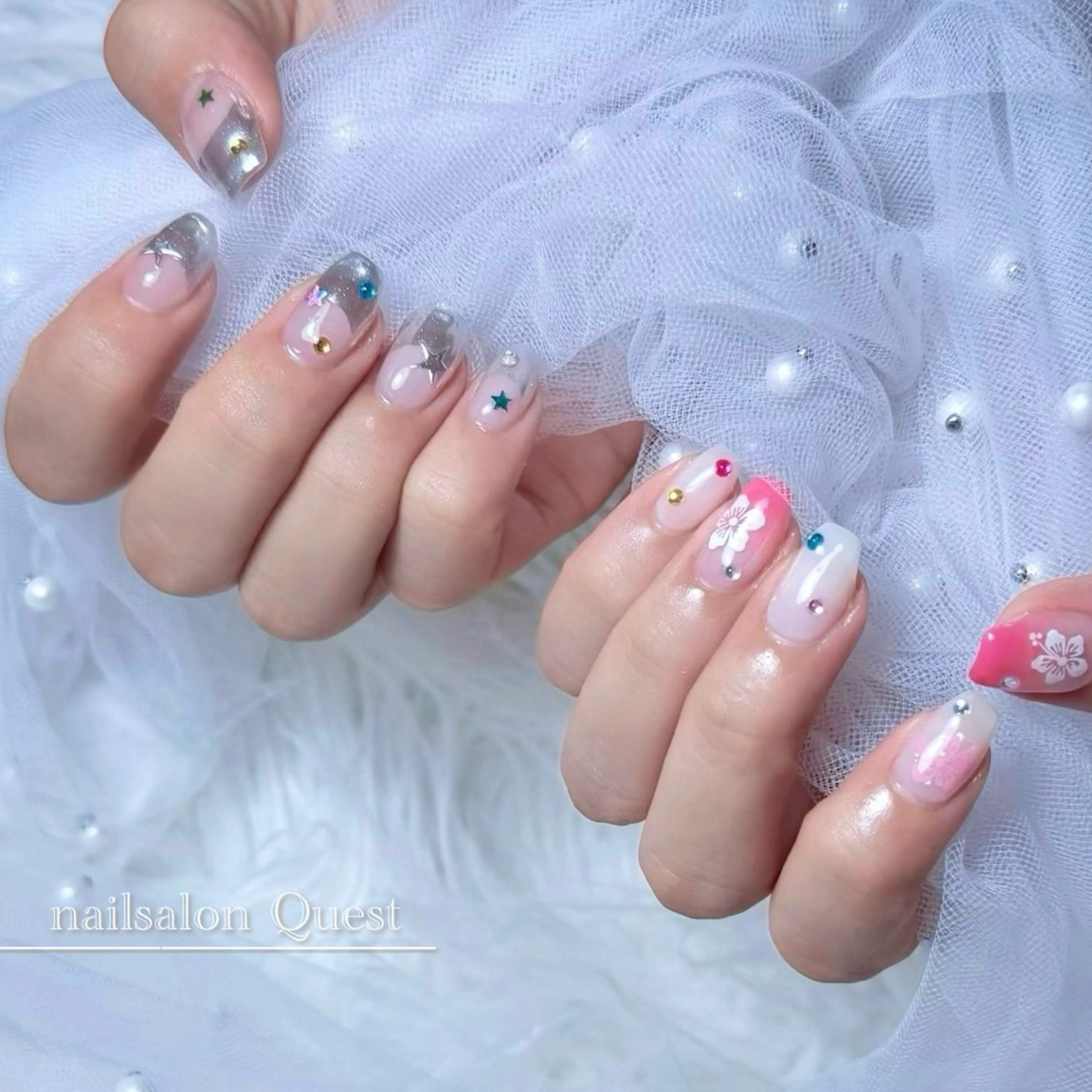 ネイル ミラーネイル ピンク ハンドネイル nailsalon Questのネイルデザイン