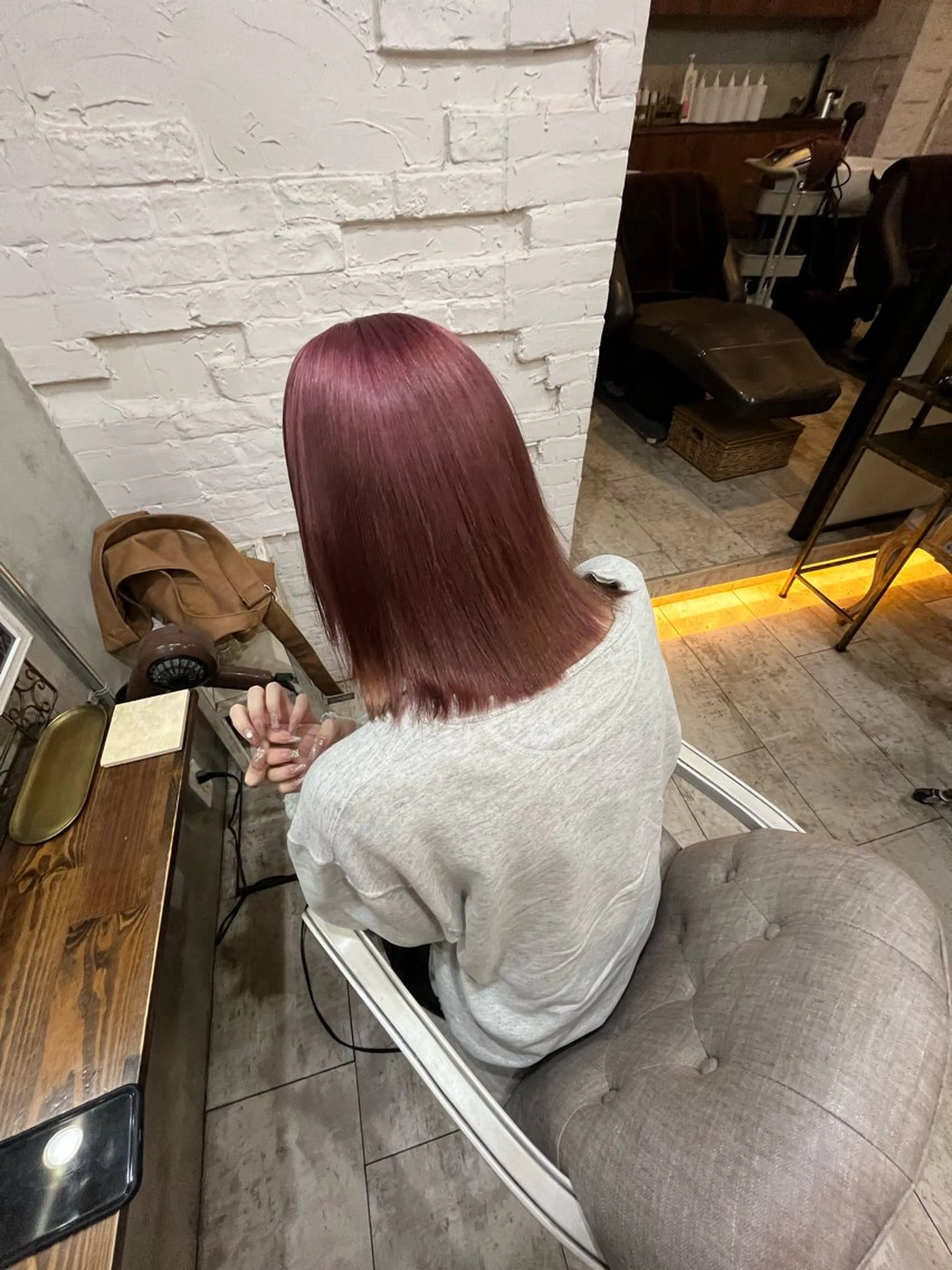 ミディアム カラー ベージュカラー ピンクカラー ピンクベージュ ヘアカラー トリートメント 艶髪/ハイトーン/ ヘアセット/モエノのヘアスタイル