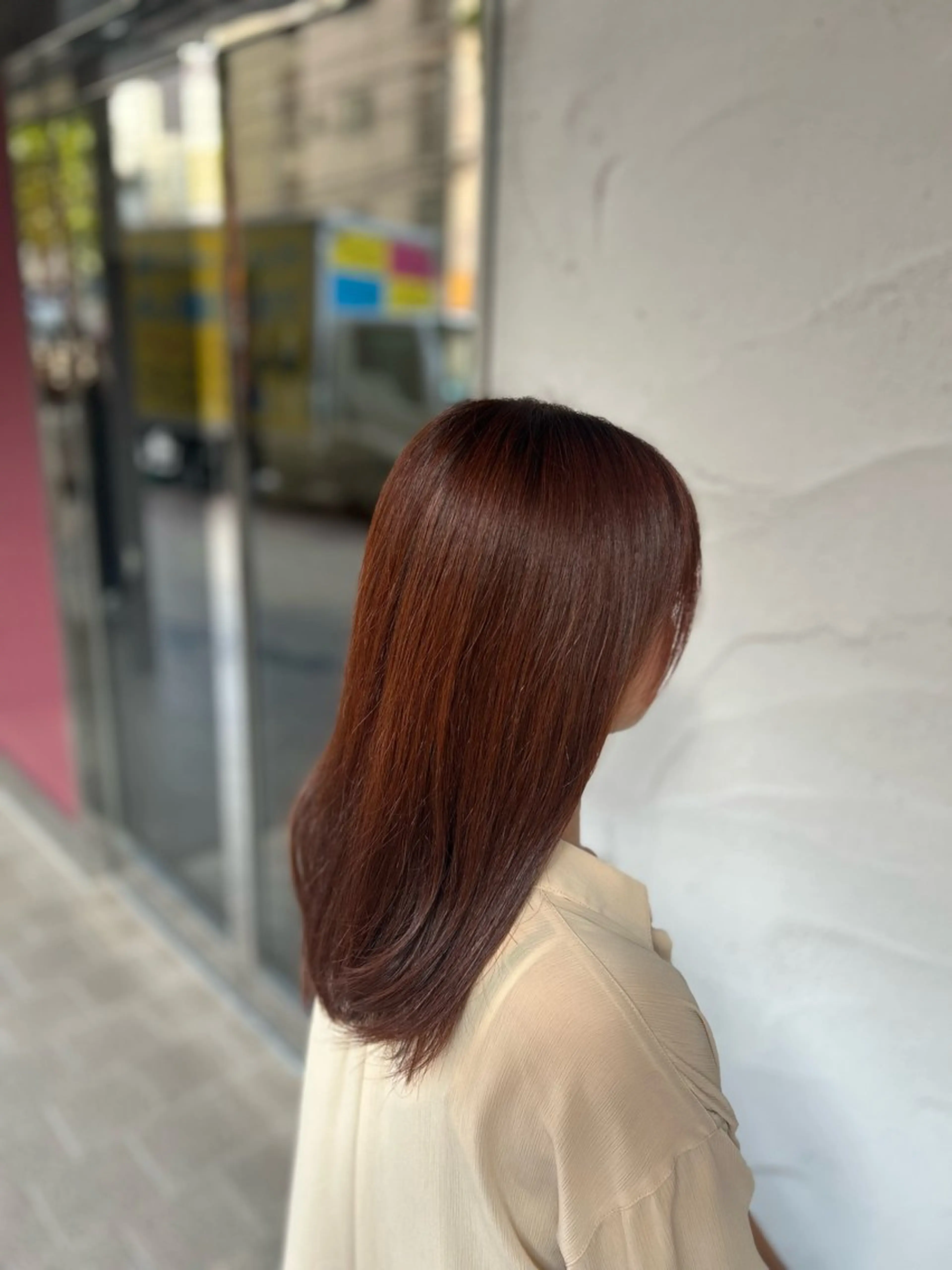 セミロング カラー ブリーチ ブラウンカラー ブリーチなしカラー オレンジ MEGUMI ／ママ美容師のヘアスタイル