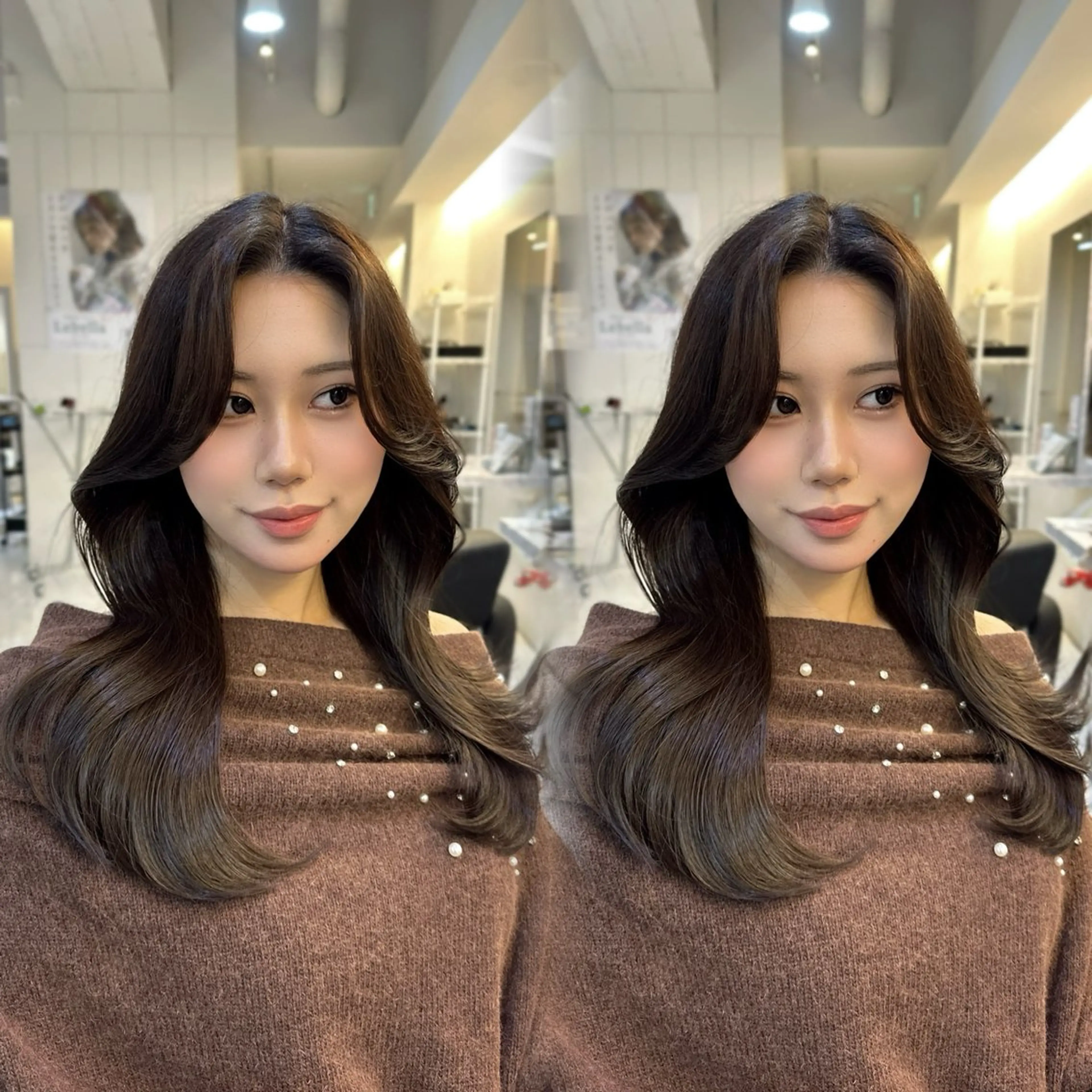 セミロング カラー 韓国風ヘア レイヤーカット トリートメント カット ヘアカラー トリートメント 心斎橋/縮毛矯正 /艶髪カラーのヘアスタイル