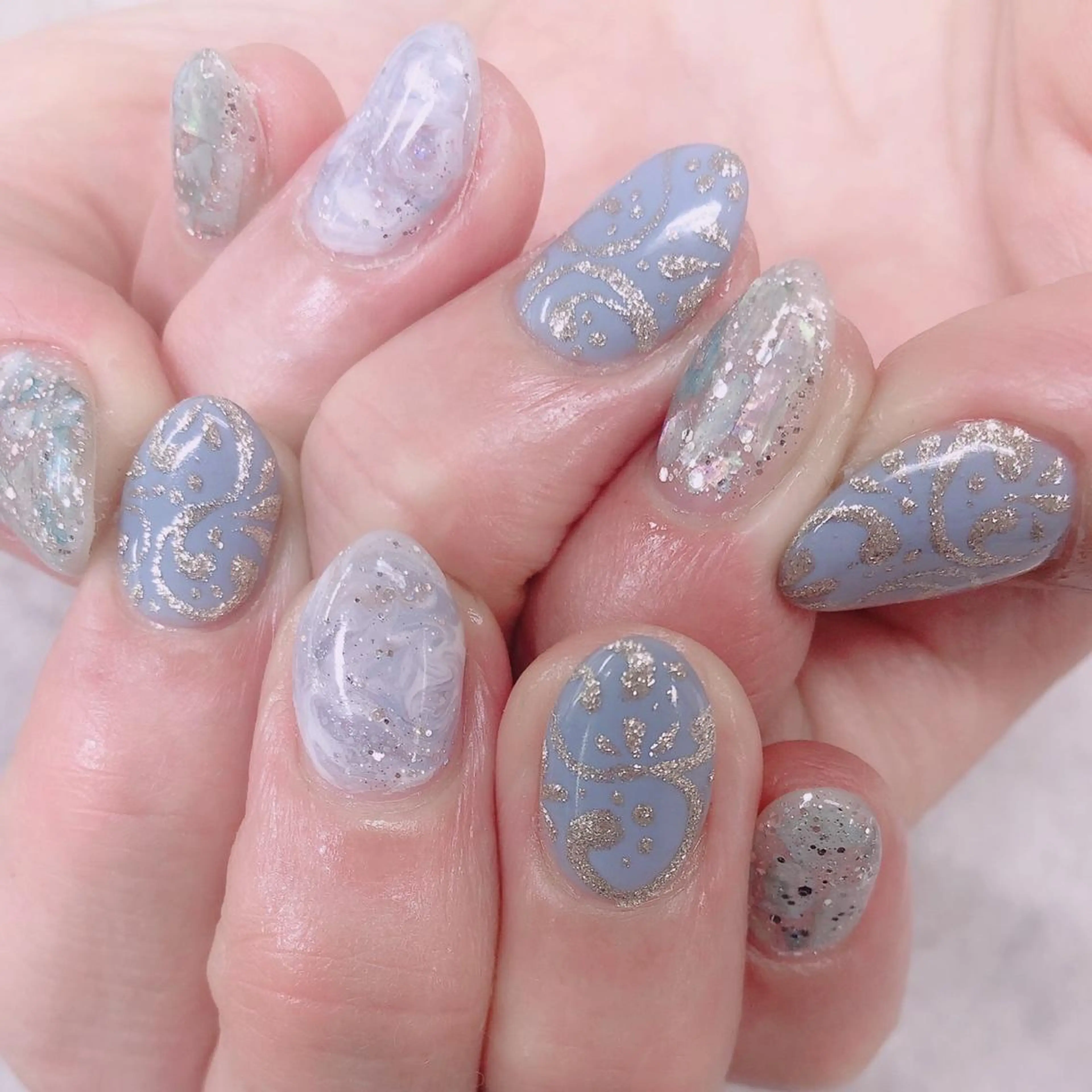 ネイル ブルー 大理石ネイル(マーブル) ハンドネイル ハンドケア FASTNAIL PLUS 新宿店のネイルデザイン