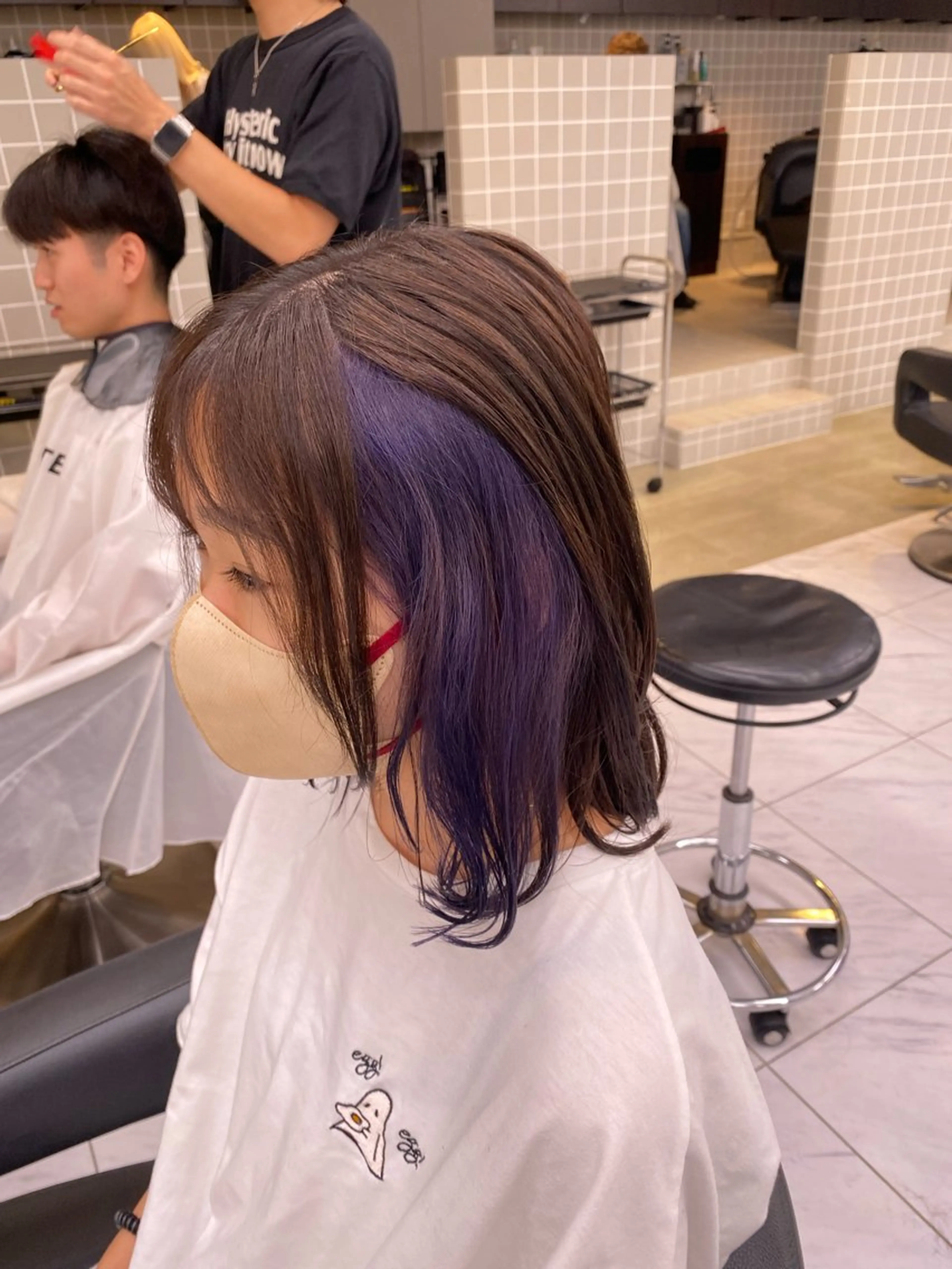 ミディアム カラー ヘアアレンジ ブルーカラー ブルーラベンダー イヤリングカラー ラベンダーカラー TRUNAIL&EYE所属・TRU Shino🦋のマツエク・マツパデザイン