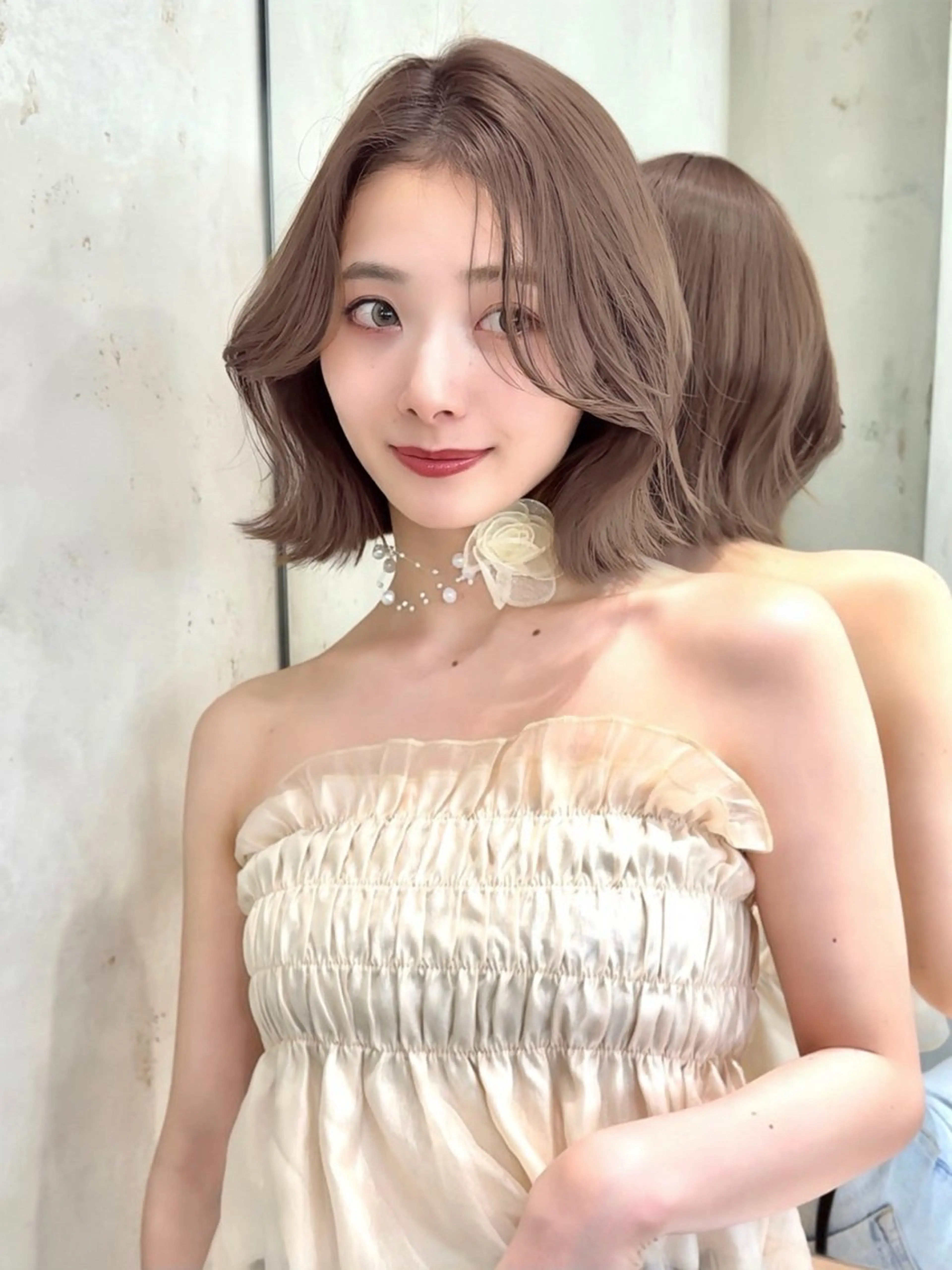 ショート カラー カット ヘアカラー トリートメント 莉乃/縮毛矯正/髪質 改善/艶カラーのヘアスタイル