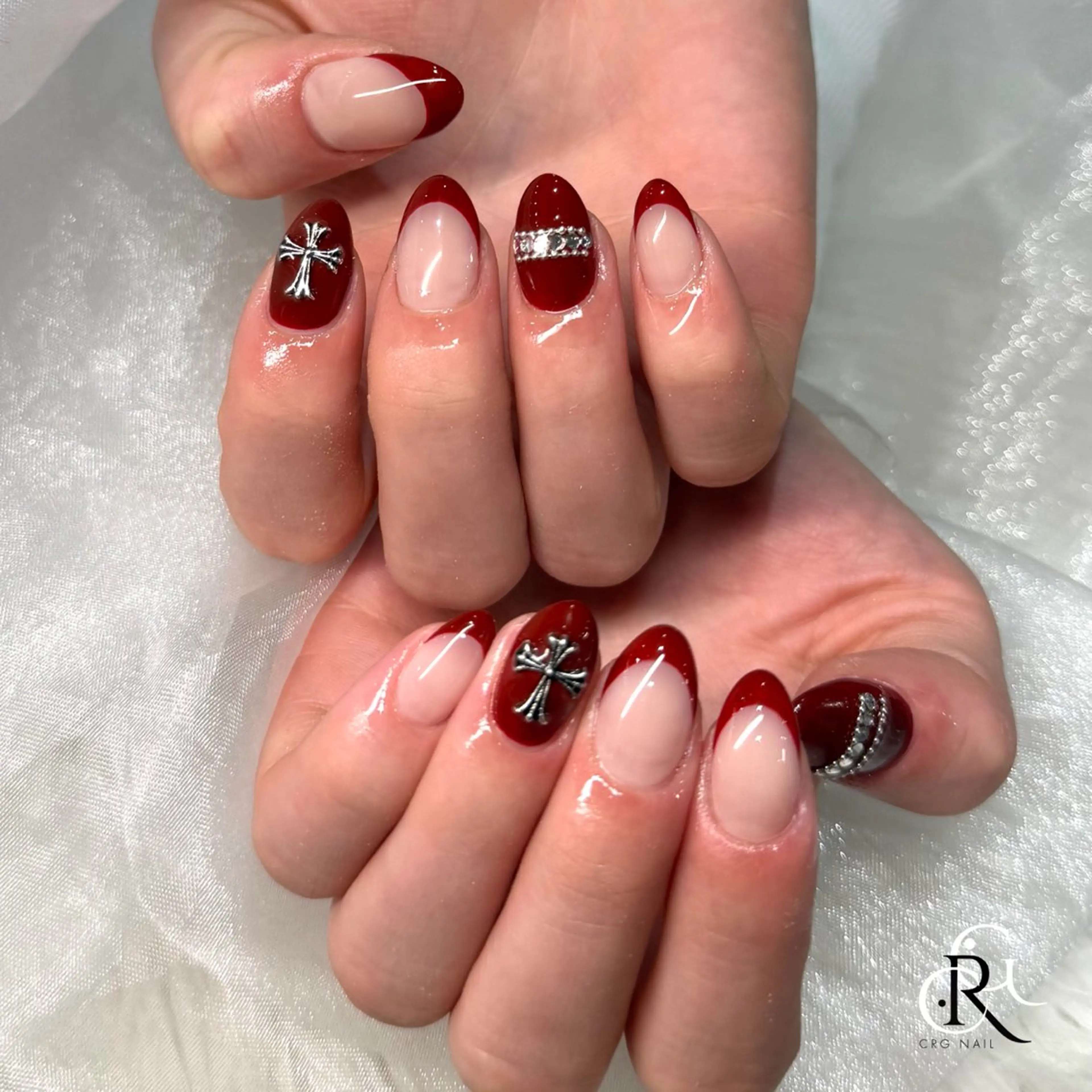 ネイル ボルドー フレンチネイル ハンドネイル 美フォルム✨ CRG　RURIのネイルデザイン