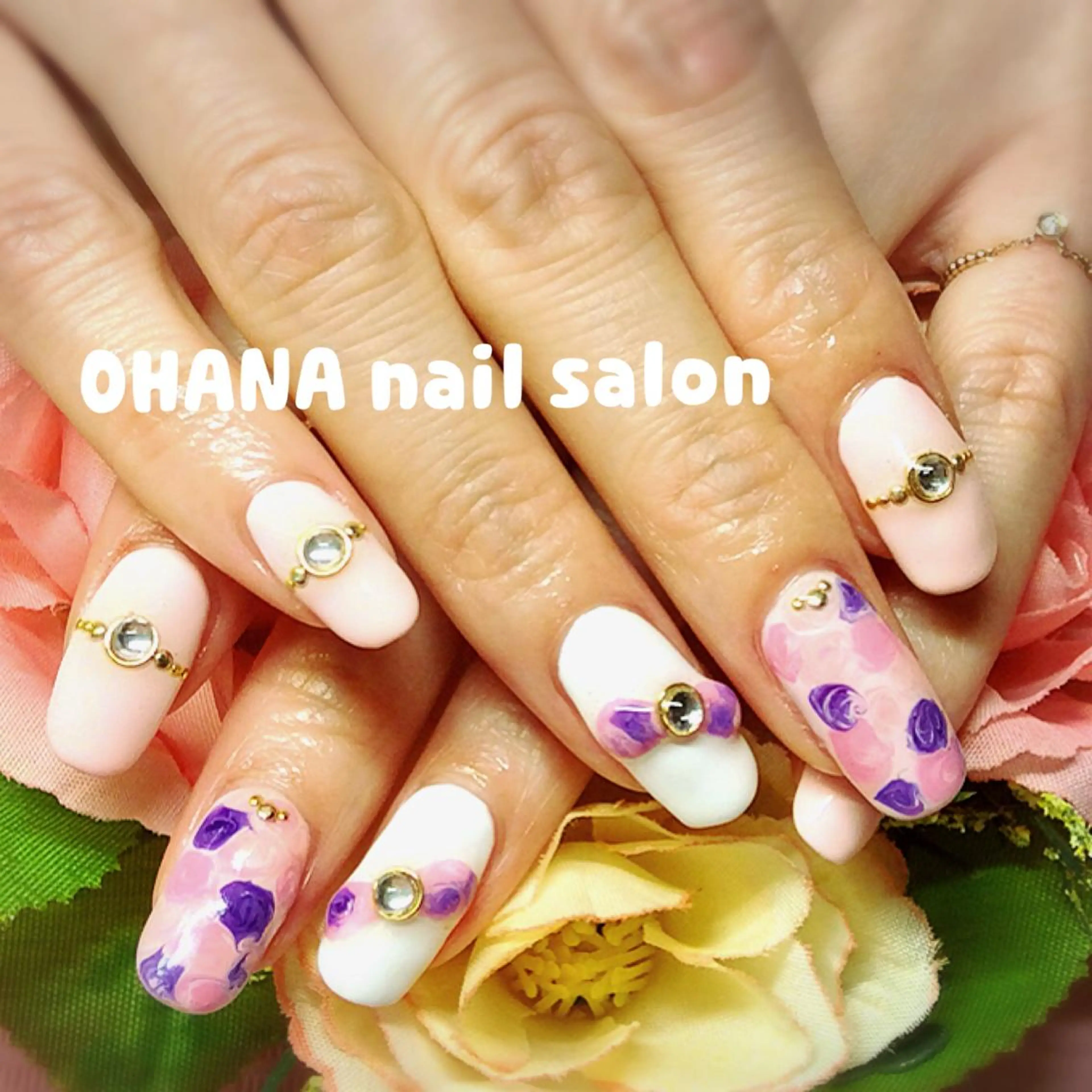 ネイル 入学式 ジェルネイル 大理石ネイル(マーブル) ピンク リボン 那覇🏝️台湾人 ネイリストSHIUのネイルデザイン