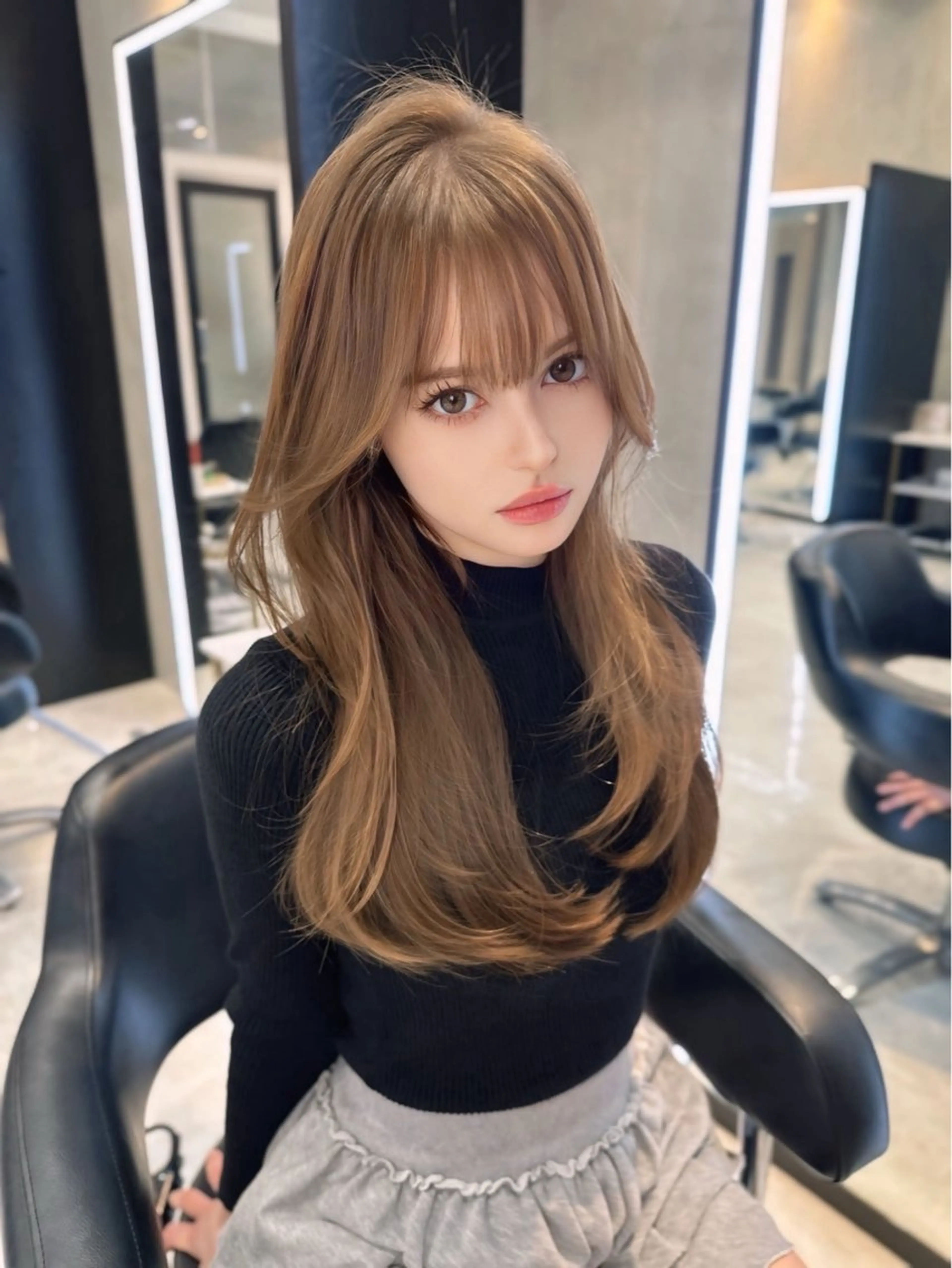 ロング カラー ヘアカラー 韓国レイヤー 似合わせカラーのヘアスタイル