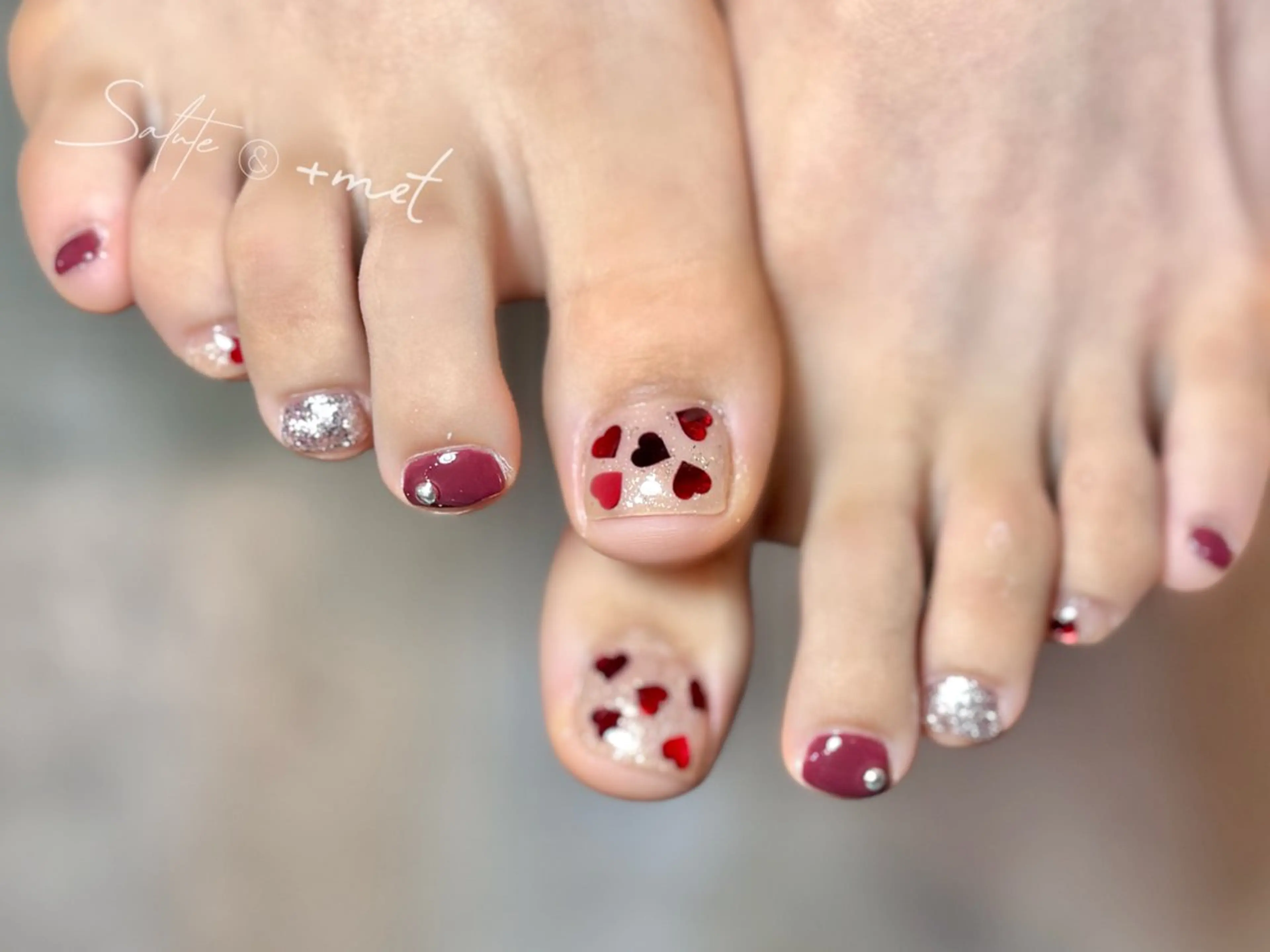 ネイル アートネイル ボルドー フットネイル ハート ニュアンスネイル Refine ネイリスト　坂本のネイルデザイン