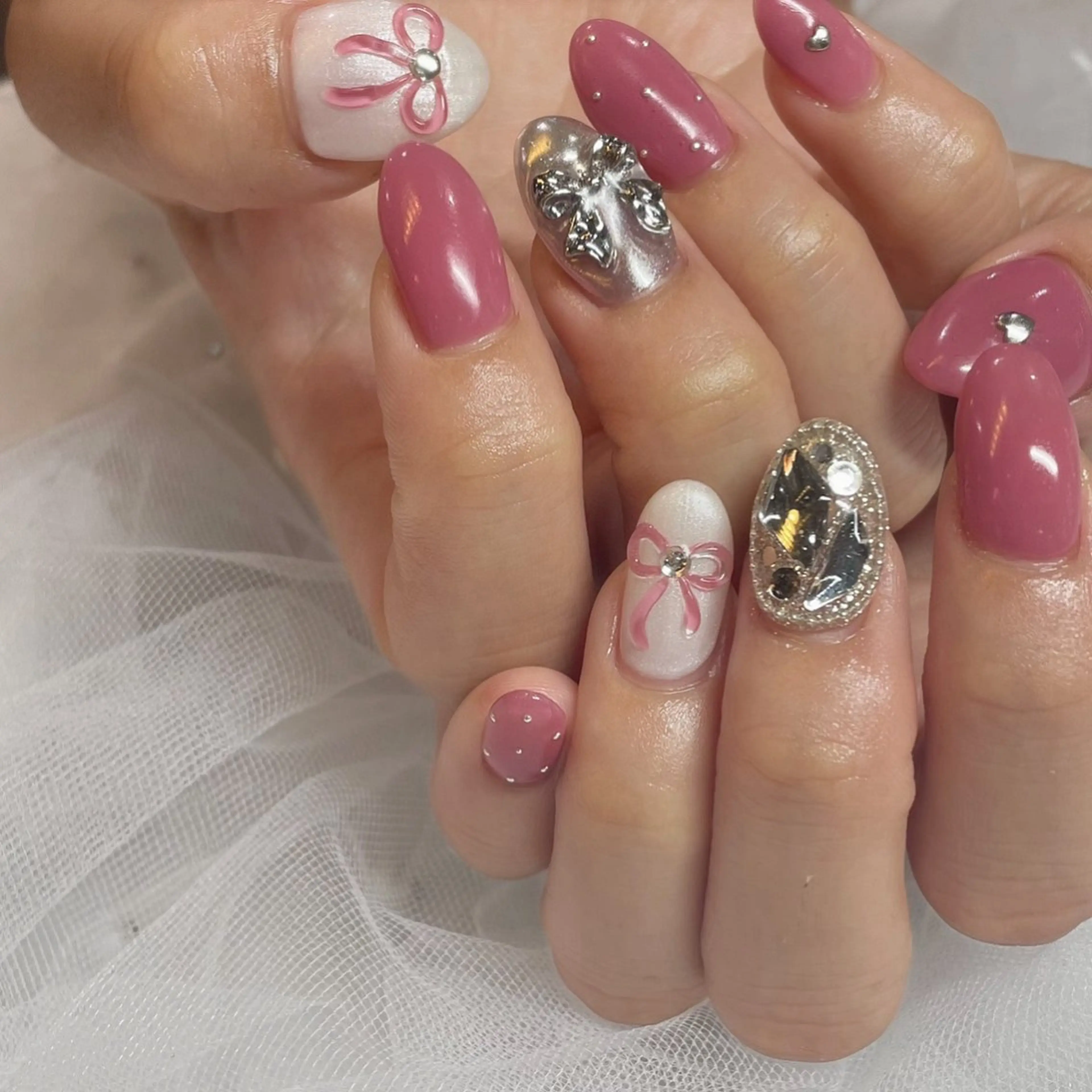 ネイル ピンク リボン ハンドネイル Tsukahara 🌷仙台PARCOのネイルデザイン