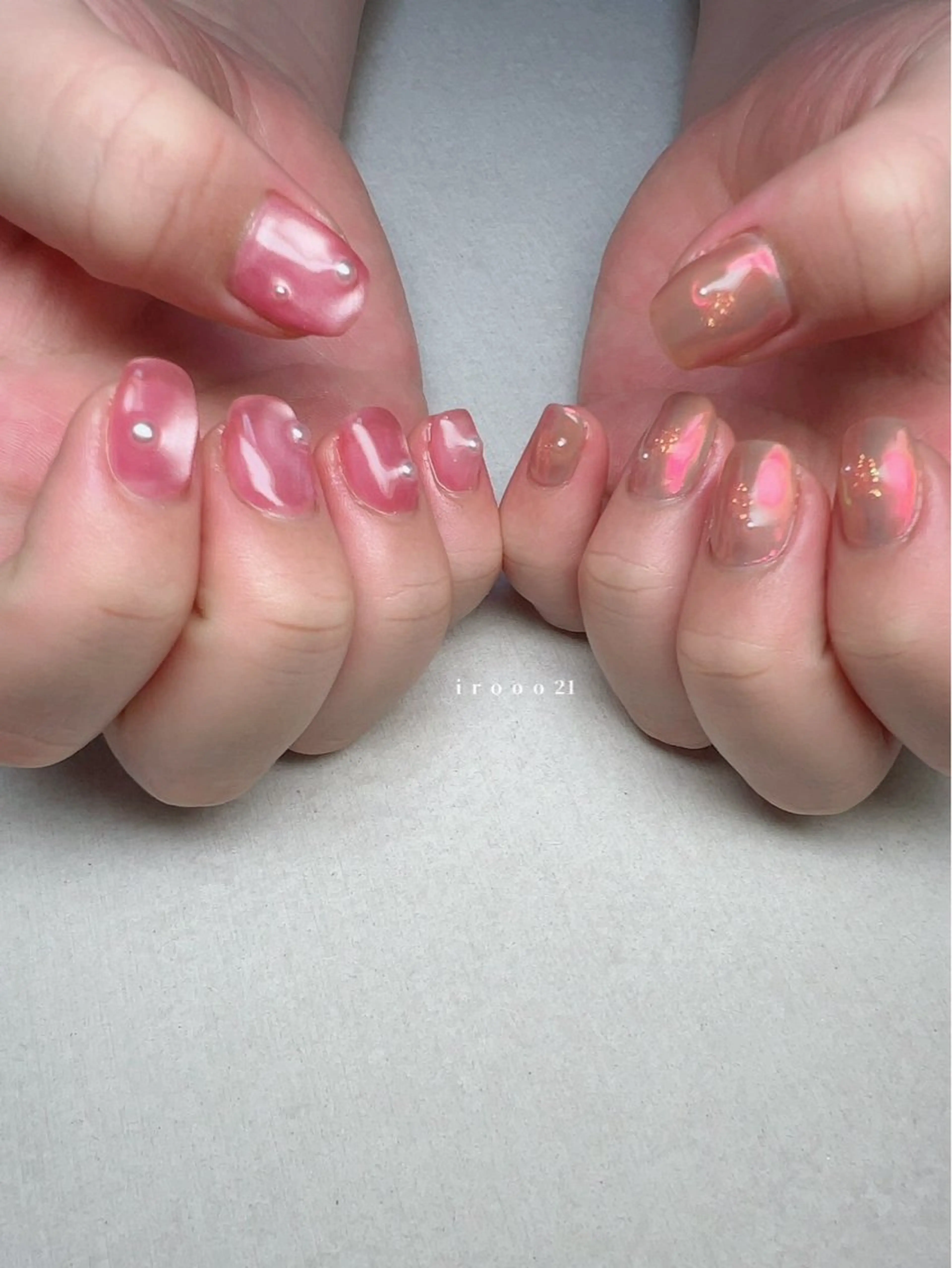 ネイル オーロラネイル 氷ネイル・うるうるネイル キラキラネイル マグネットネイル オレンジ irooo 21のネイルデザイン