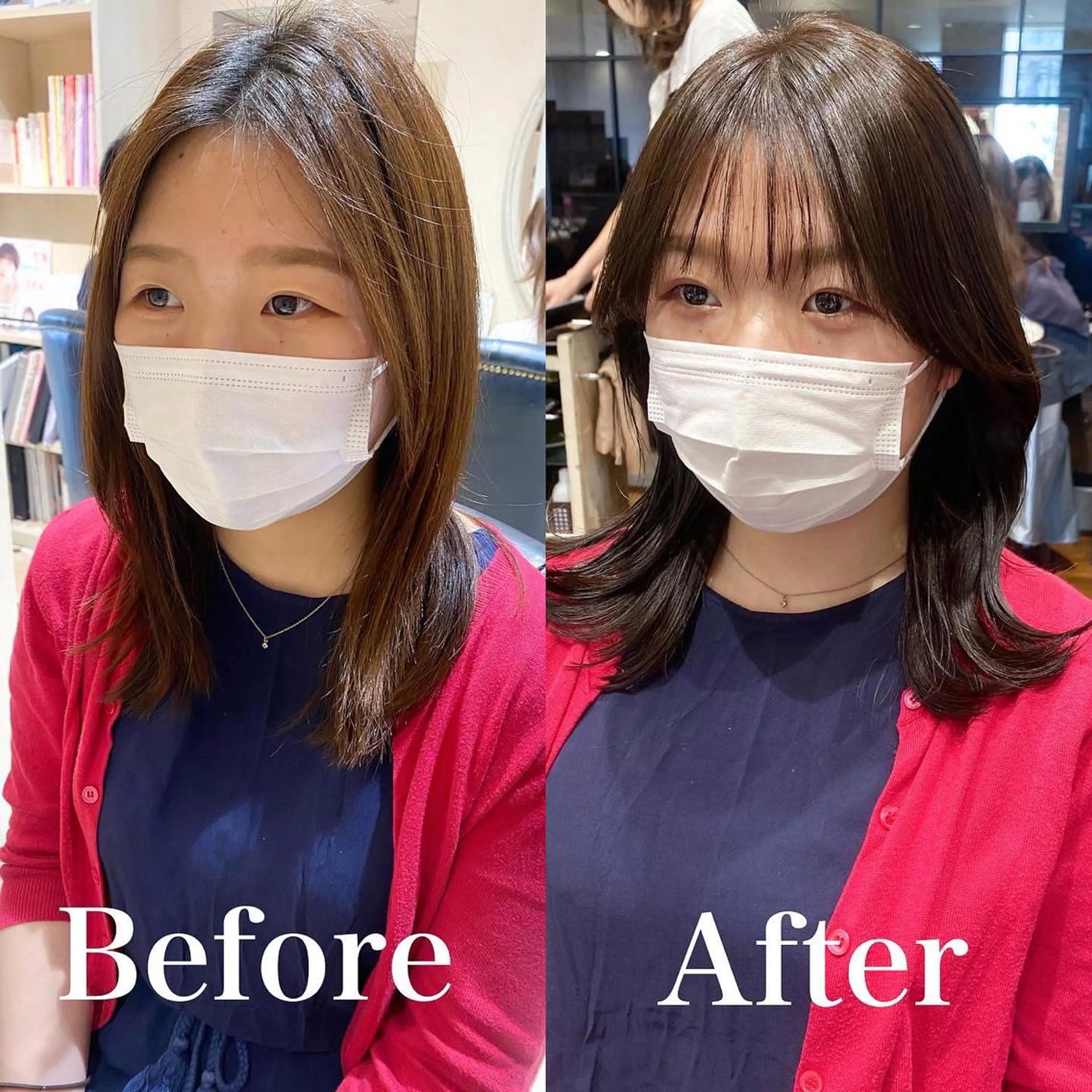 ミディアム カラー ベージュカラー ブラウンカラー ブラウンベージュ くびれヘア 顔周りカット カット ヘアカラー トリートメント 顔周り/くびれヘア 韓国ヘア💕風間るなのヘアスタイル