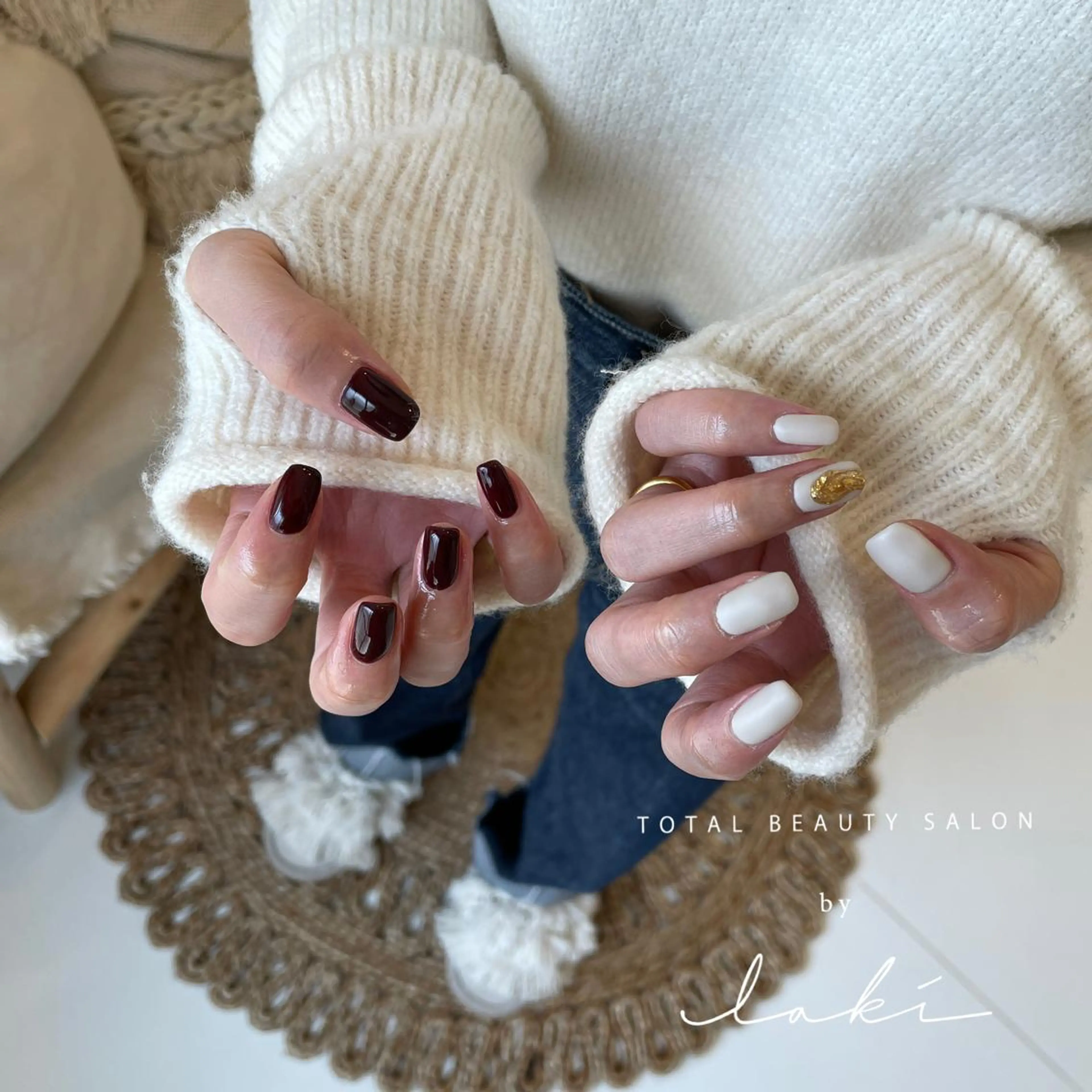 ネイル ボルドー マットネイル ホワイト my&所属・my&_ maimiのネイルデザイン