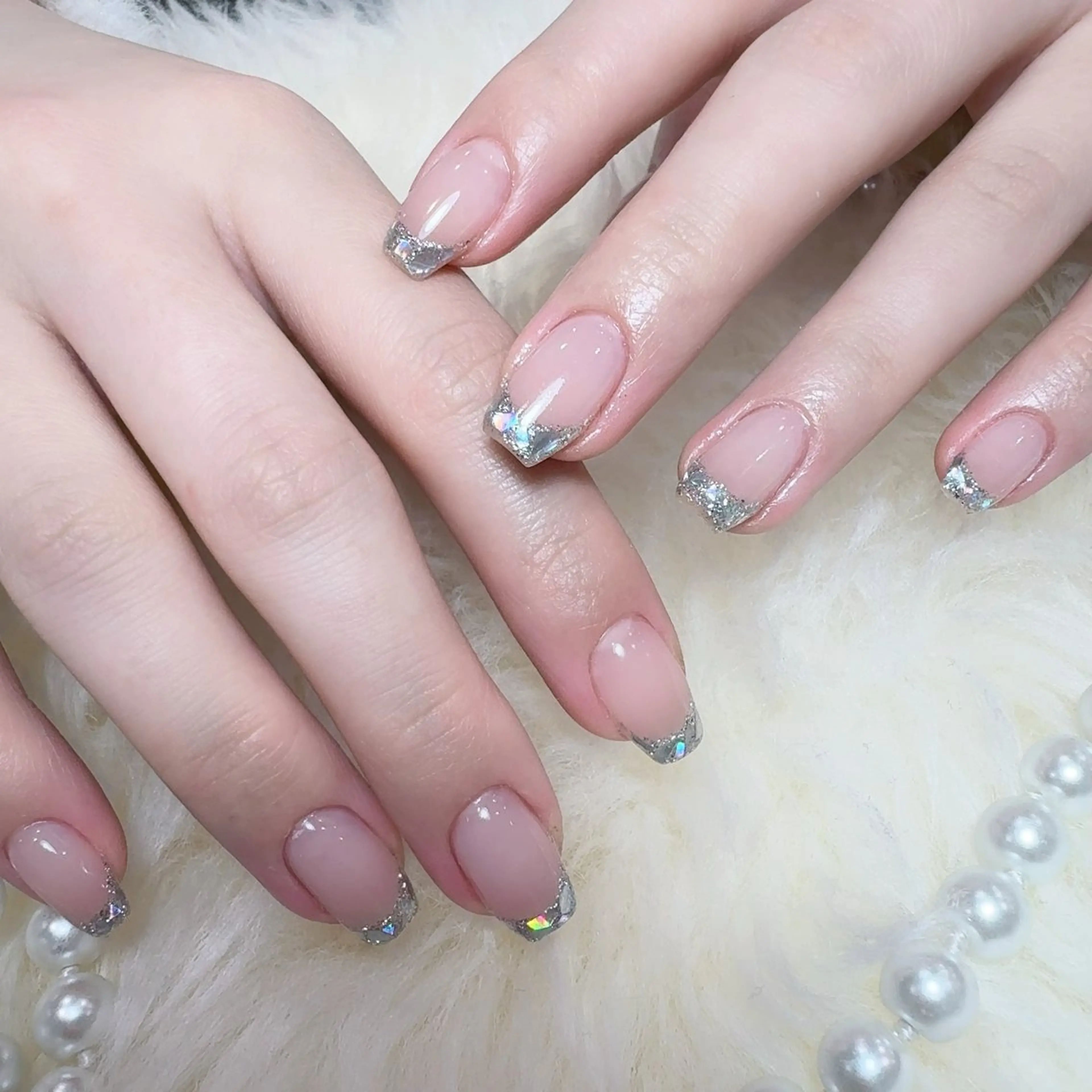 ネイル アートネイル フラッシュネイル フレンチネイル ジェルネイル ガラスフレンチ You&Me Yukiのネイルデザイン