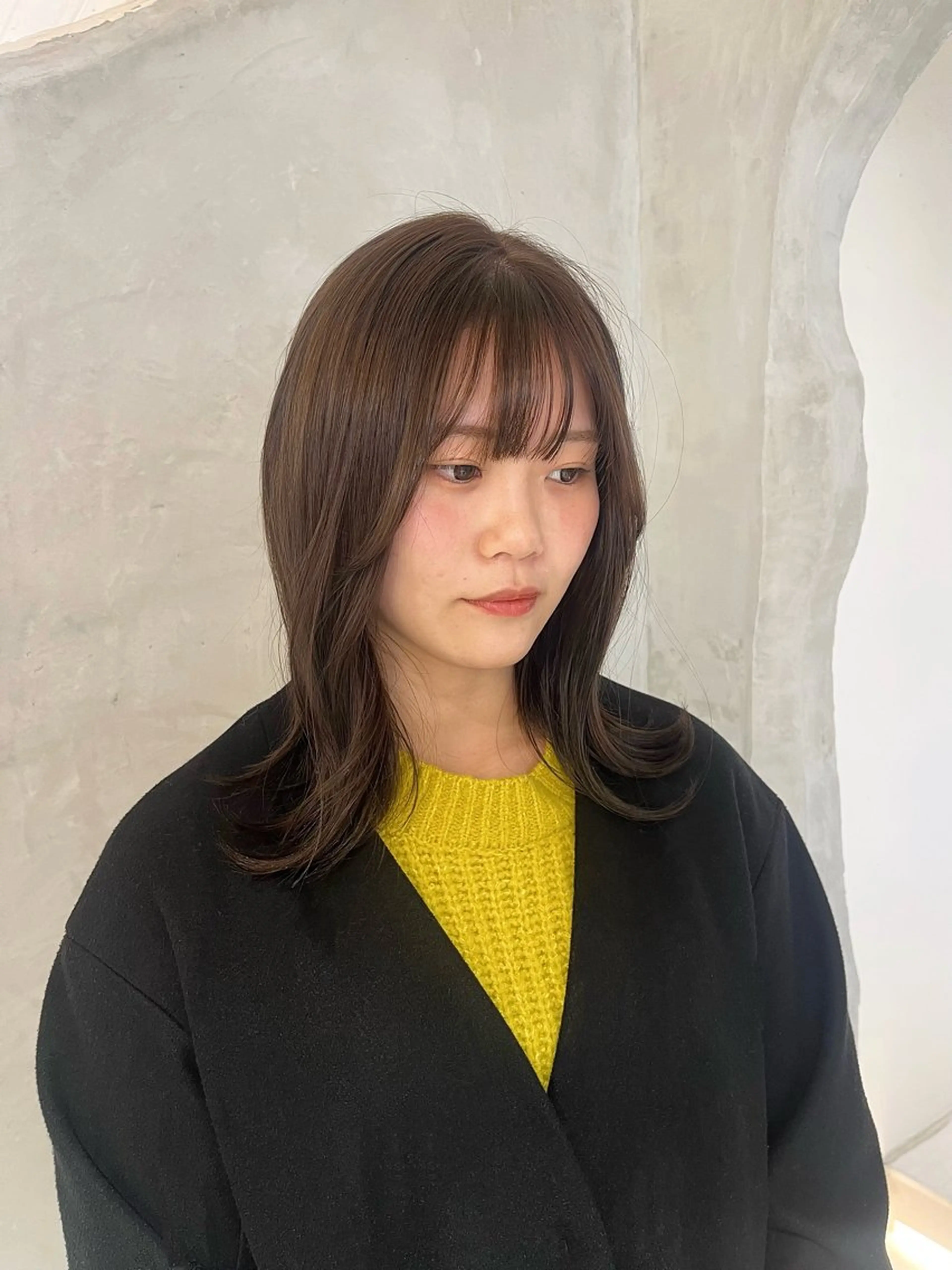 ミディアム カラー ベージュカラー ブリーチ ブリーチなしカラー カット ヘアカラー トリートメント effect横浜所属・切りっぱなしボブ/ 艶カラー/綾莉のヘアスタイル