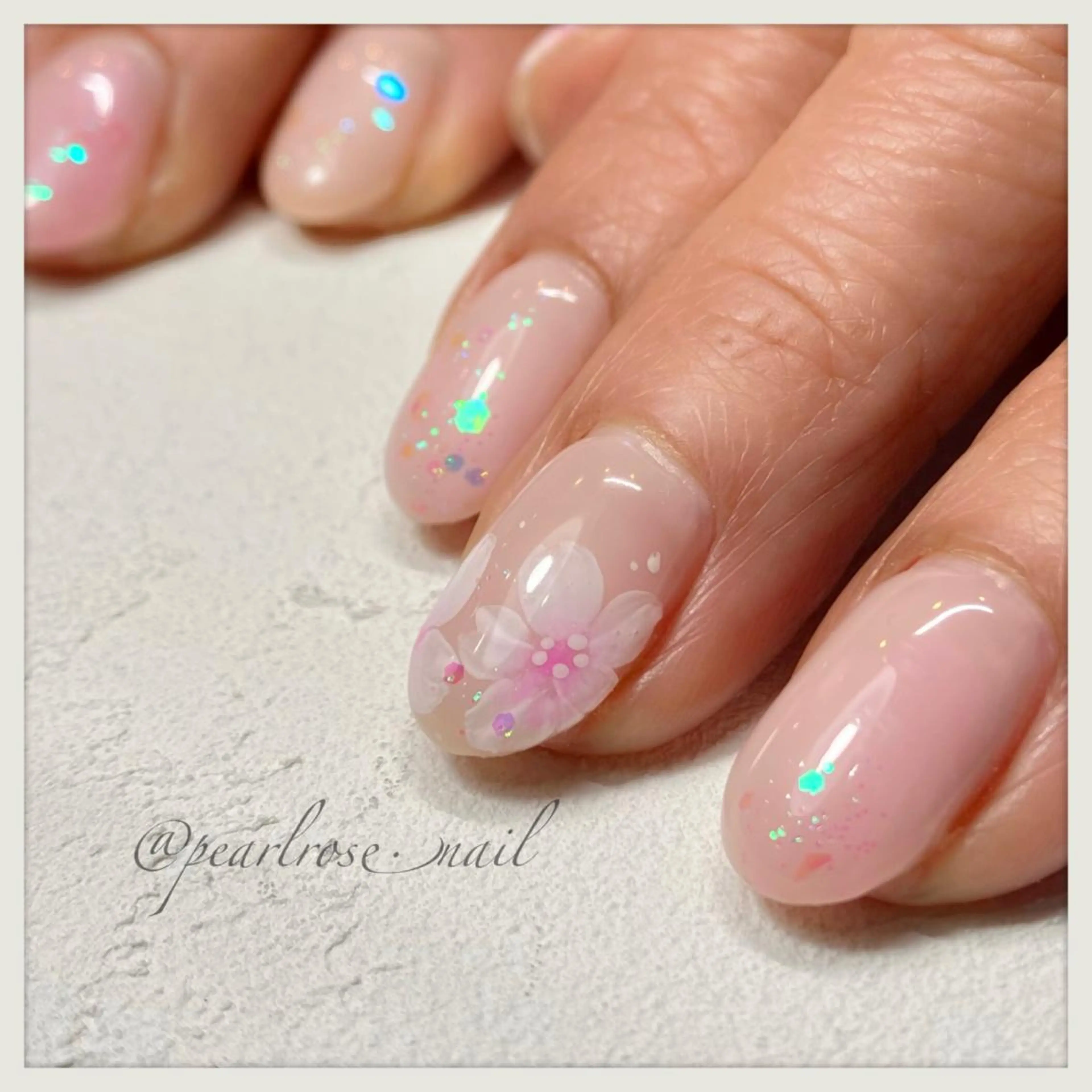 ネイル 桜ネイル ハンドネイル Beauty salon Ryu・ange所属・PEARL ROSE パールローズのネイルデザイン
