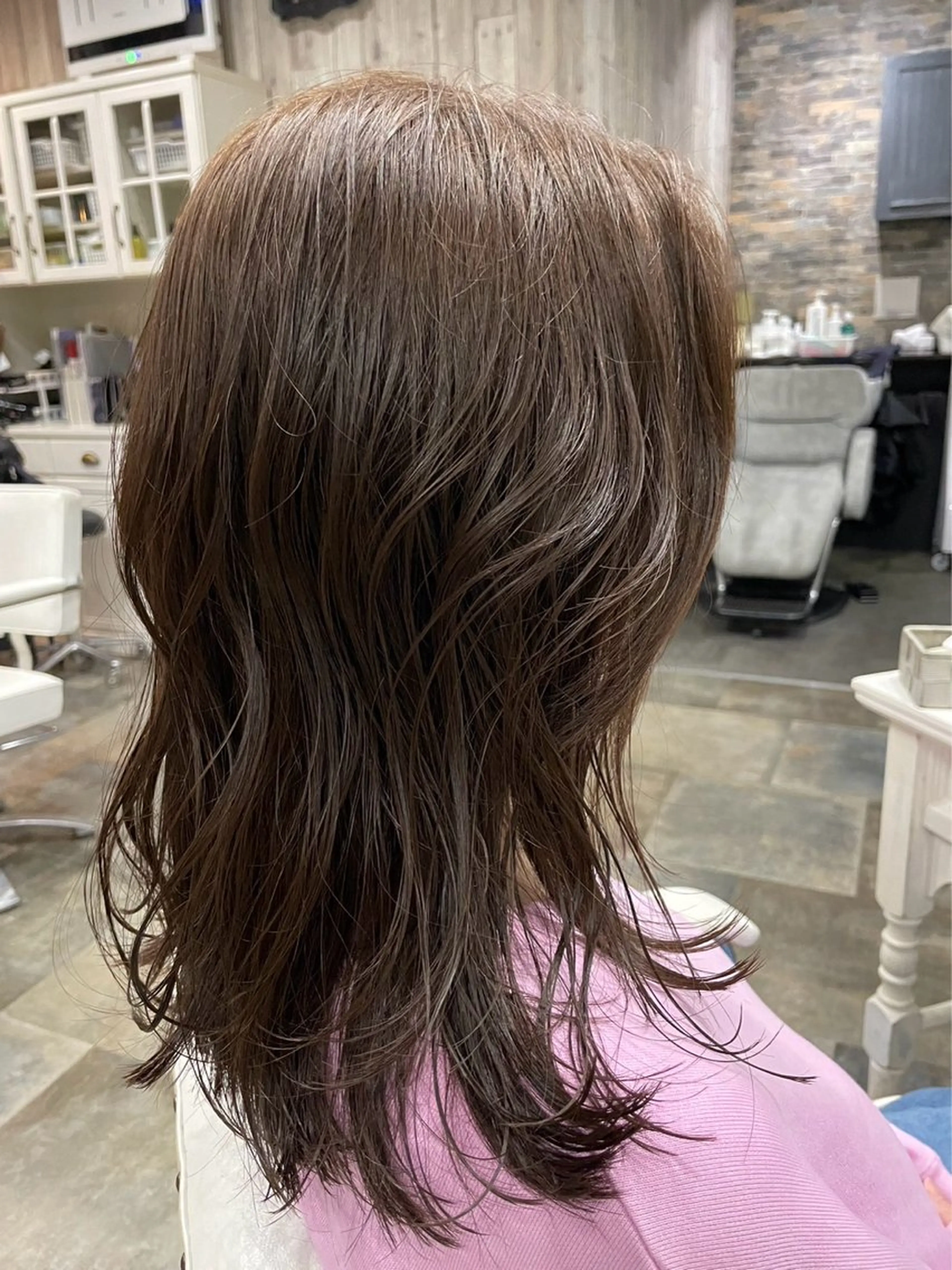 ミディアム ボブレイヤー ミディアムパーマ ミストバング ボブ ハイライト The Apartment of Solon Citta 船橋609所属・髪質改善/縮毛矯正/ 美髪/個室/ハラのヘアスタイル