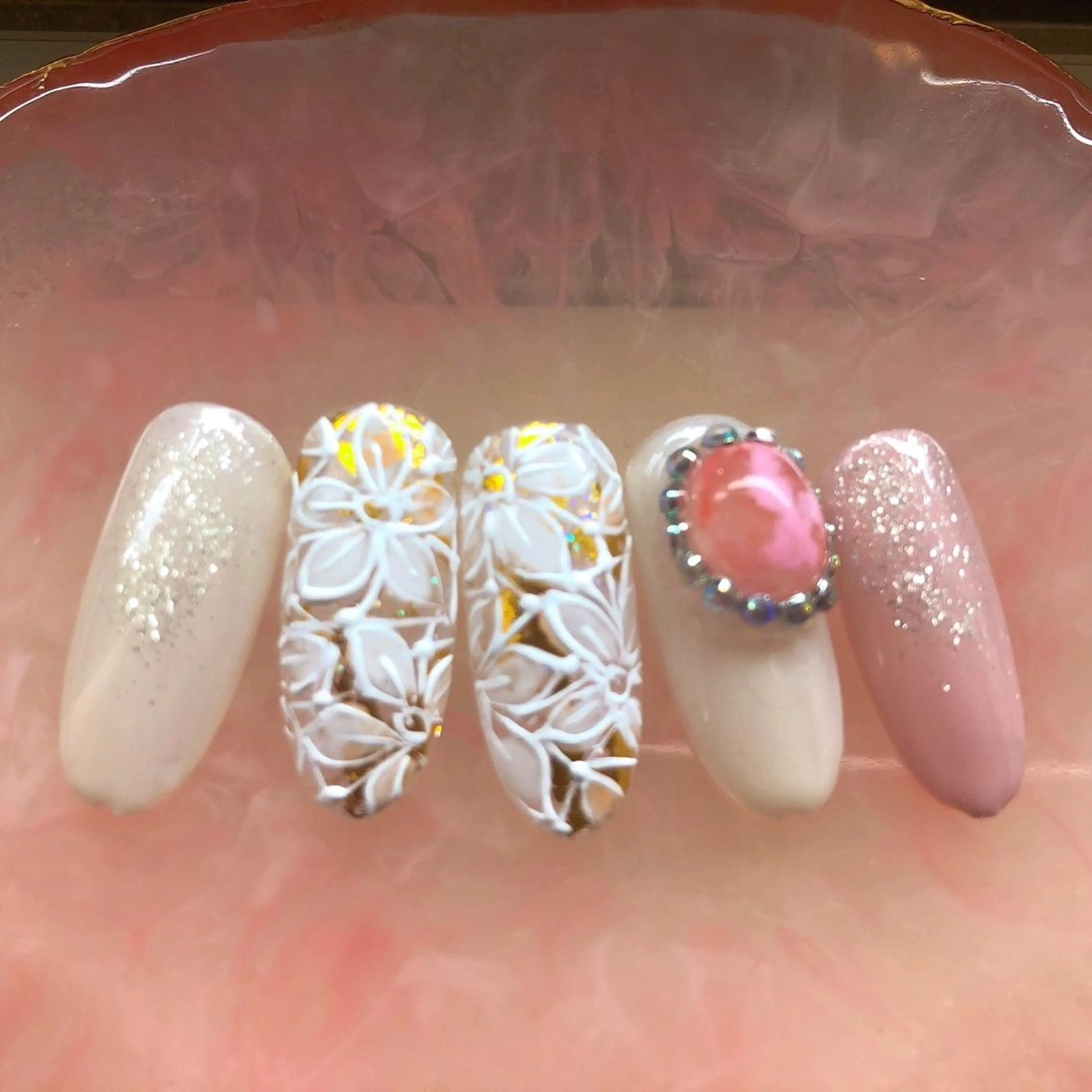 ネイル フラワーネイル レース 奥園 良恵のネイルデザイン