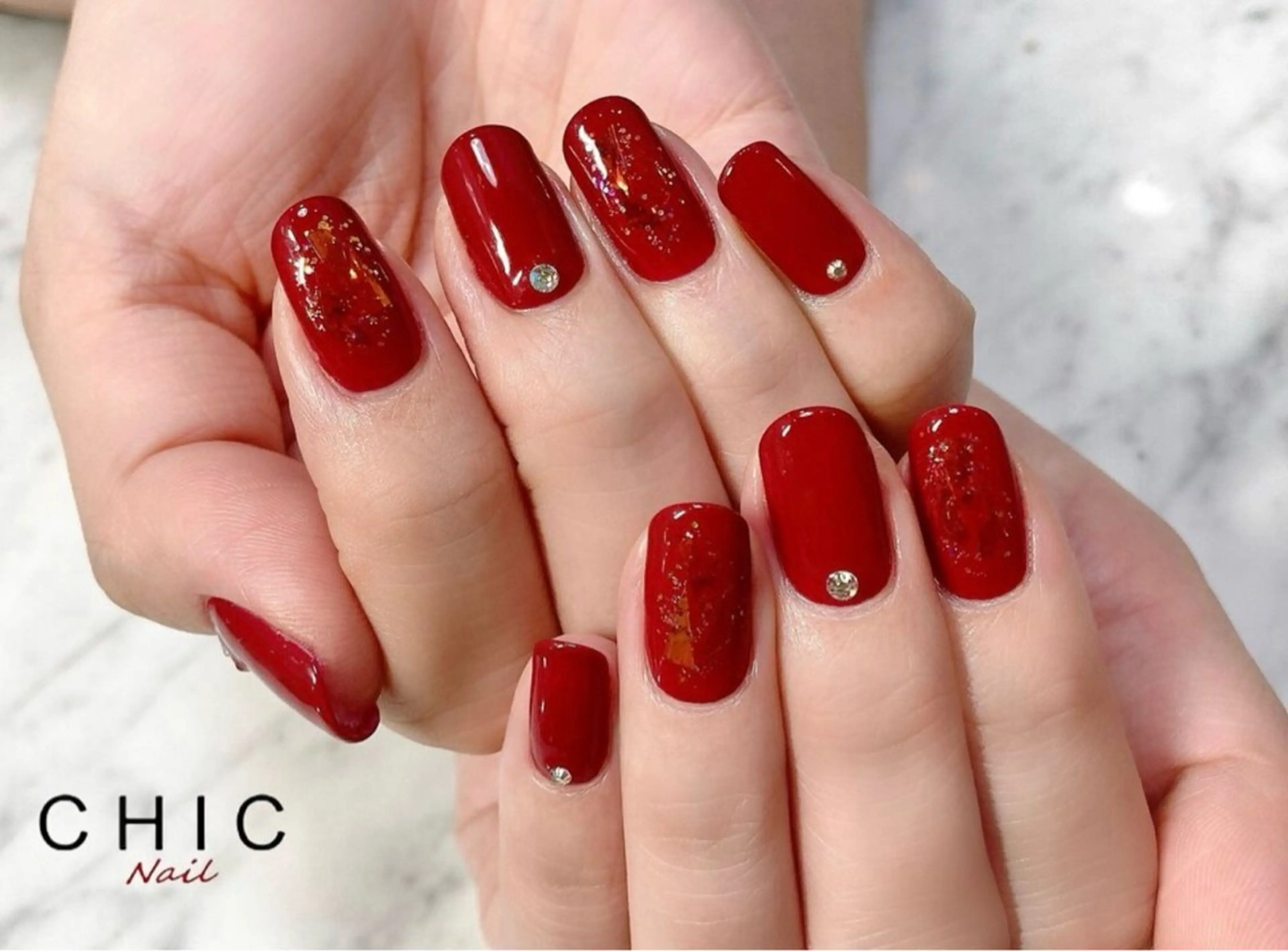 ネイル アートネイル ラメ(グリッター) ワンカラーネイル ストーンネイル ハンドネイル CHIC nail 目黒のネイルデザイン