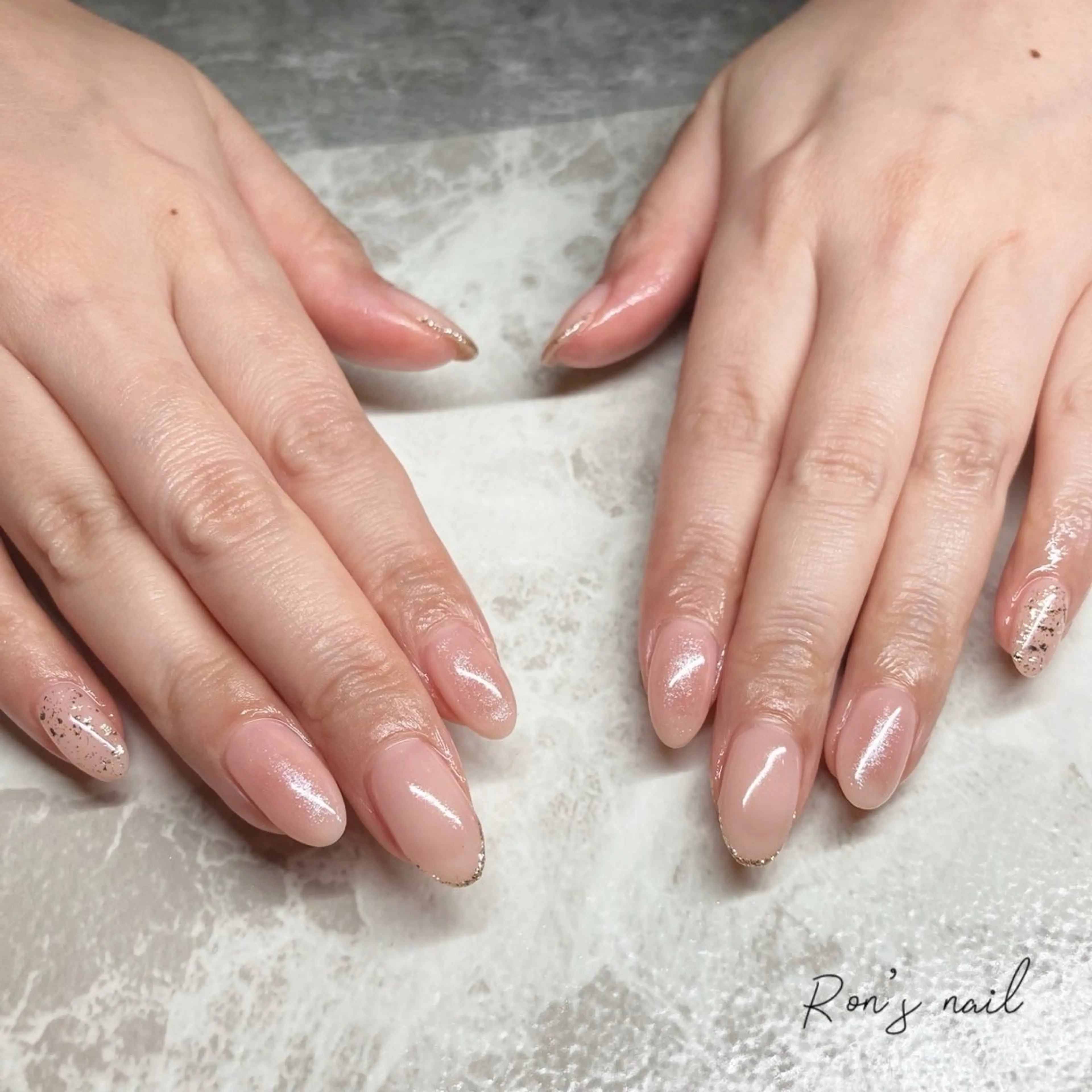 ネイル チークネイル ラメ(グリッター) Ron's nail 笹岡のネイルデザイン