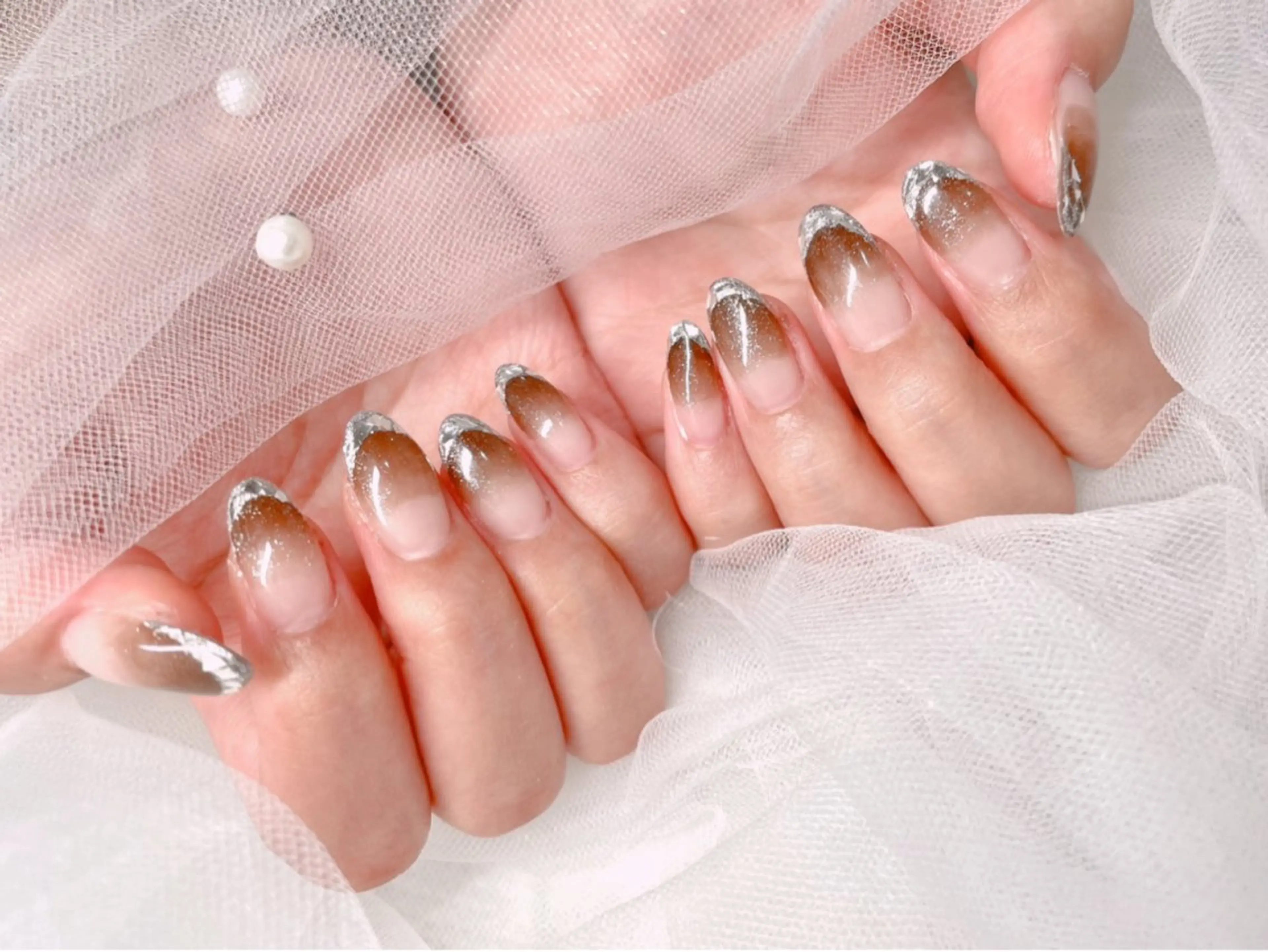 ネイル フレンチネイル ガラスフレンチ グラデーション ゆりか ジョアアンジェ福島のネイルデザイン