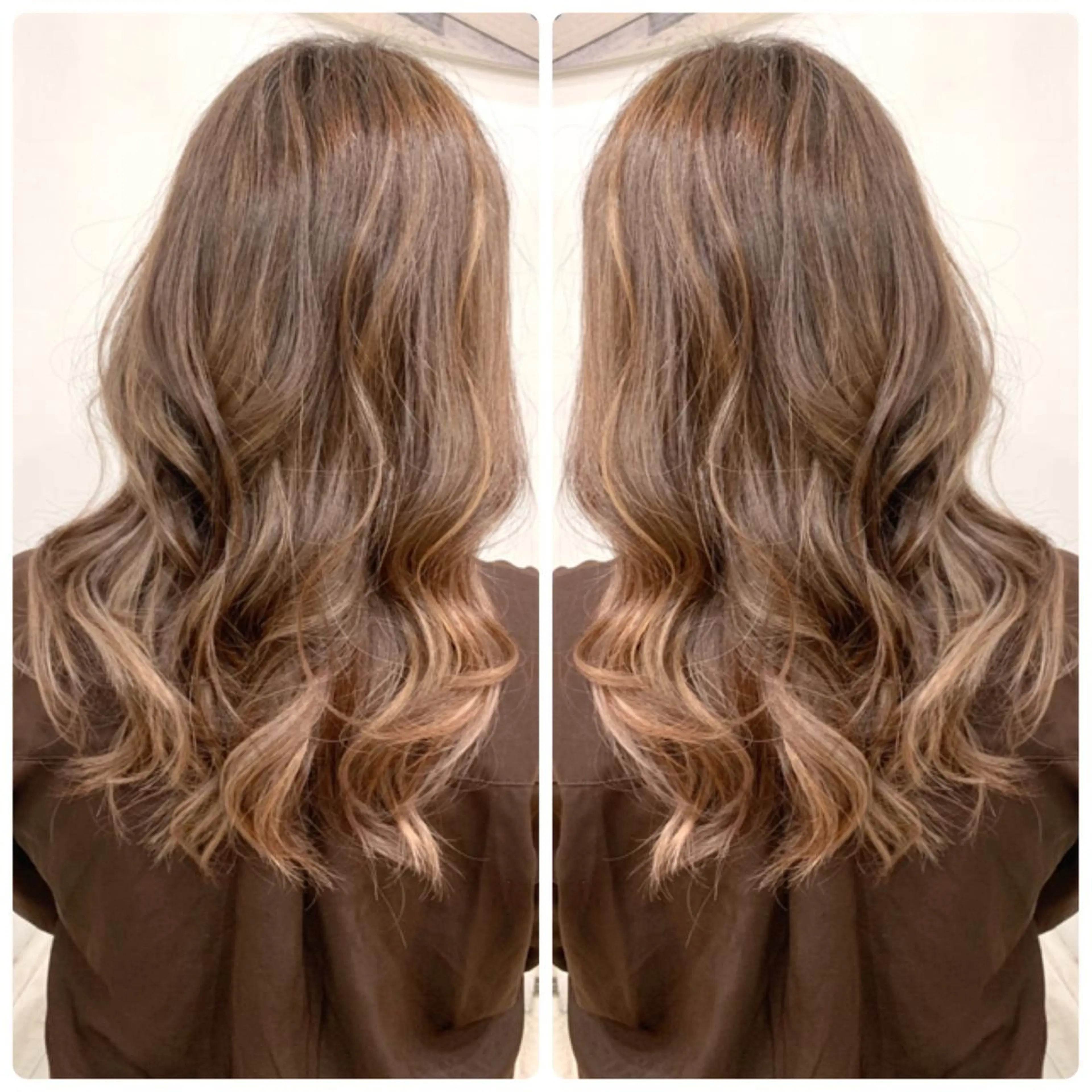 ロング カラー アッシュ バレイヤージュ ブリーチ デザインカラー グレージュ カット ヘアカラー トリートメント 京都大人女性ショート 徒歩1分/秋山のヘアスタイル