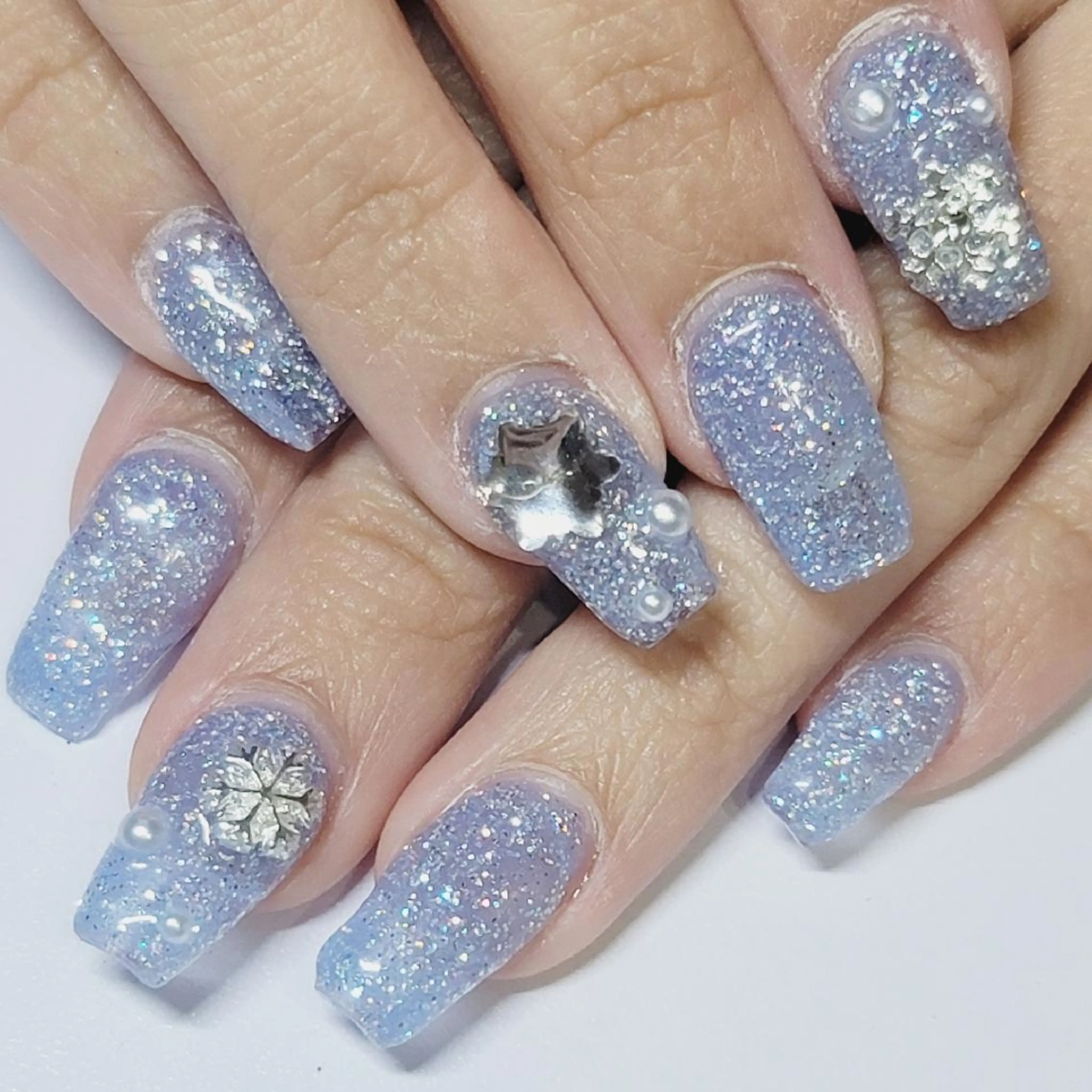 ネイル ブルー キラキラネイル ラメ(グリッター) ワンカラーネイル パステルネイル ハンドネイル よしだ ひろきのネイルデザイン