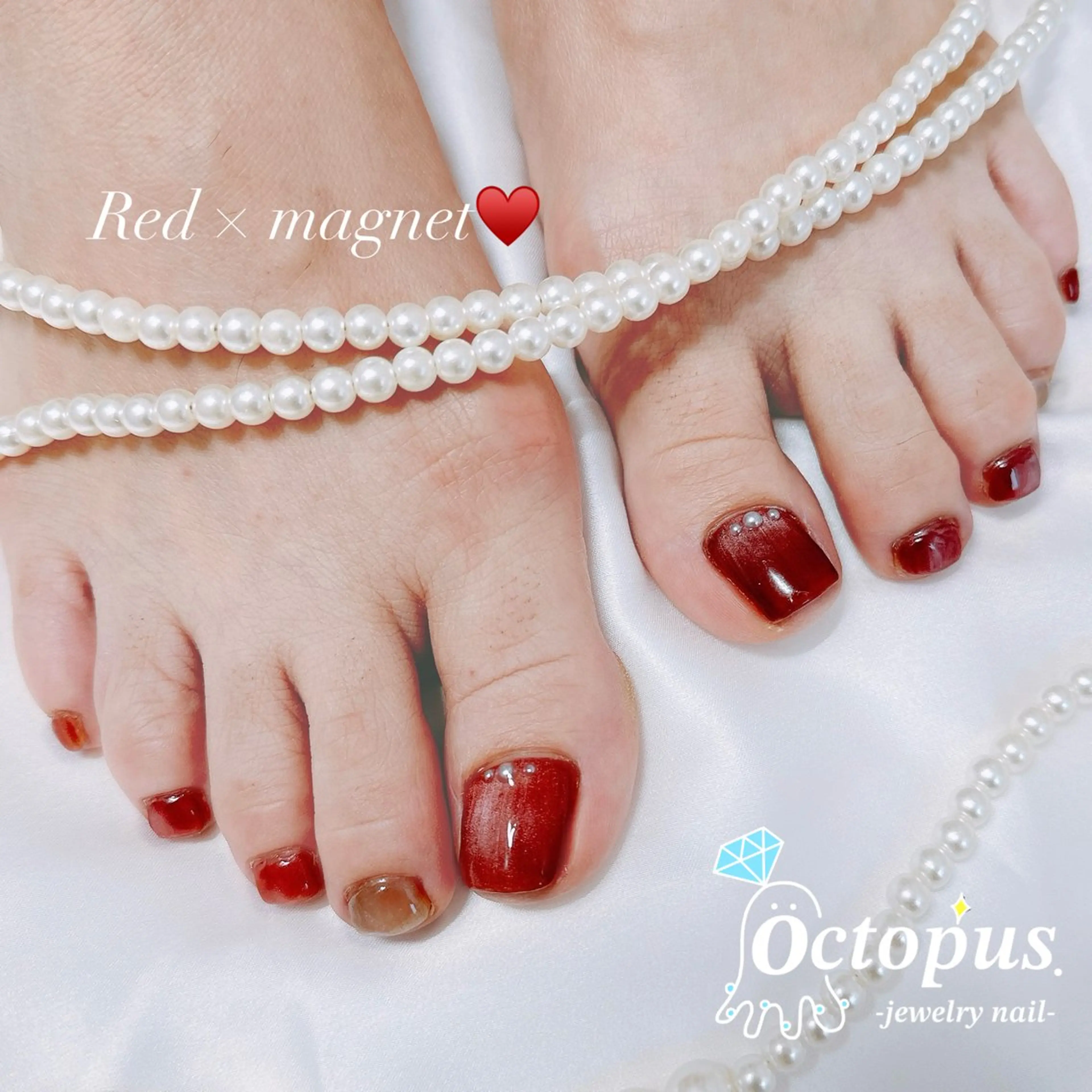 ネイル アートネイル フットネイル キラキラネイル ラメ(グリッター) マグネットネイル フットネイル Octopus.-jewelry nail-所属・ネイリスト KURUMIのネイルデザイン