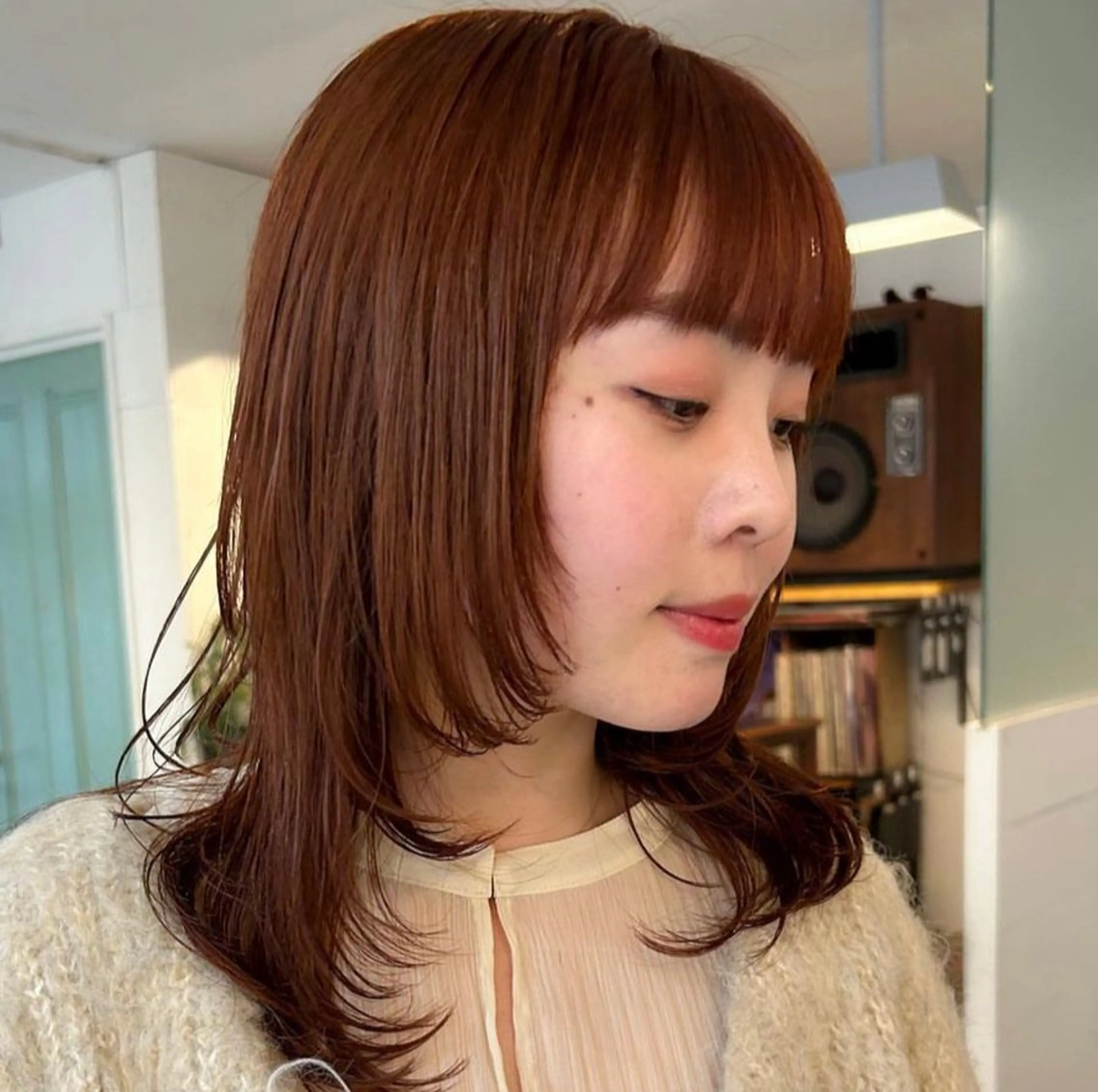 セミロング カラー ブラウンカラー オレンジ オレンジブラウン 暖色カラー🧡 ボブ🧚‍♀️マナのヘアスタイル