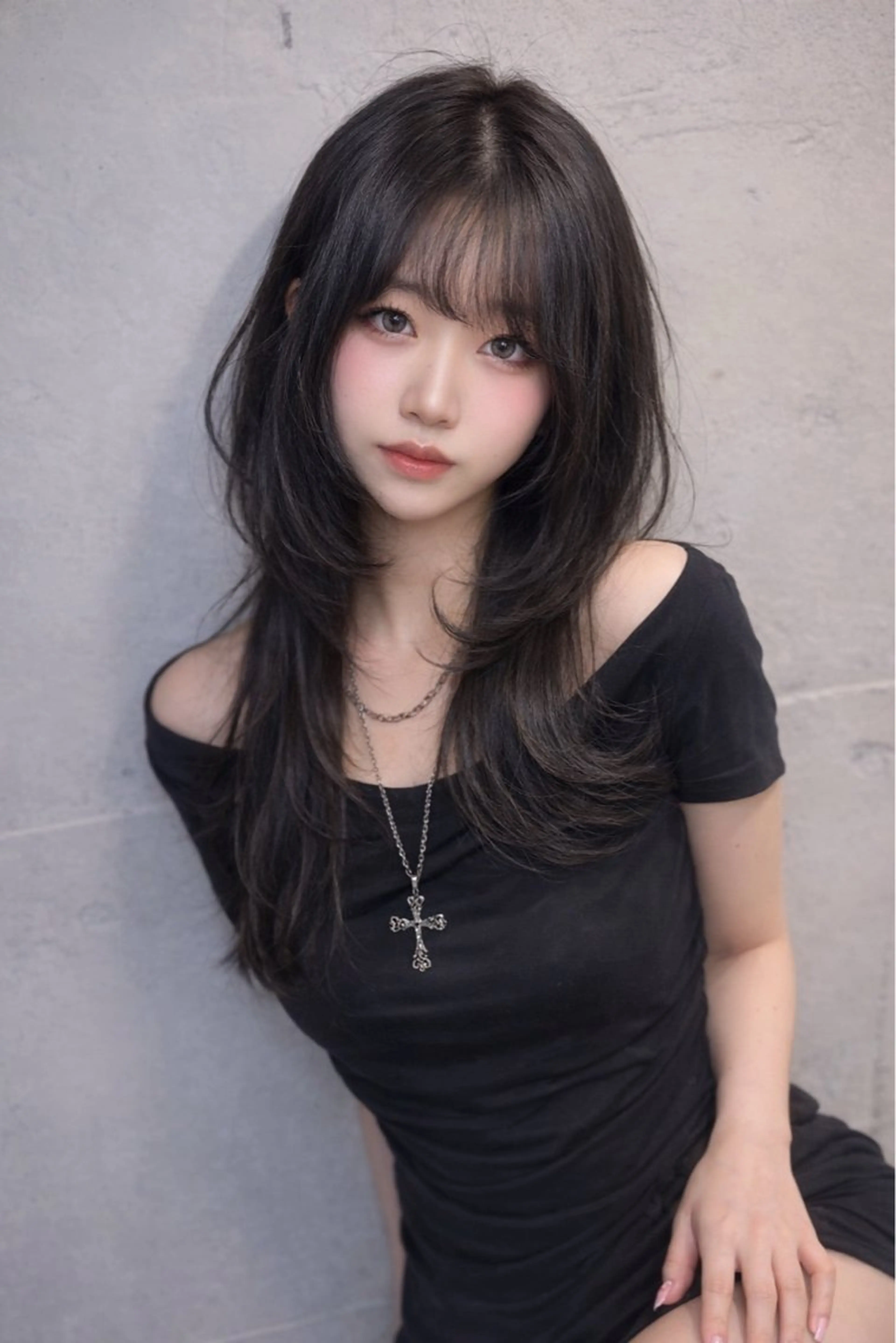 ロング カラー ヘアアレンジ カット ヘアカラー トリートメント ヘッドスパ ヘアセット 韓国レイヤーカット /韓国トレンドカラーのヘアスタイル