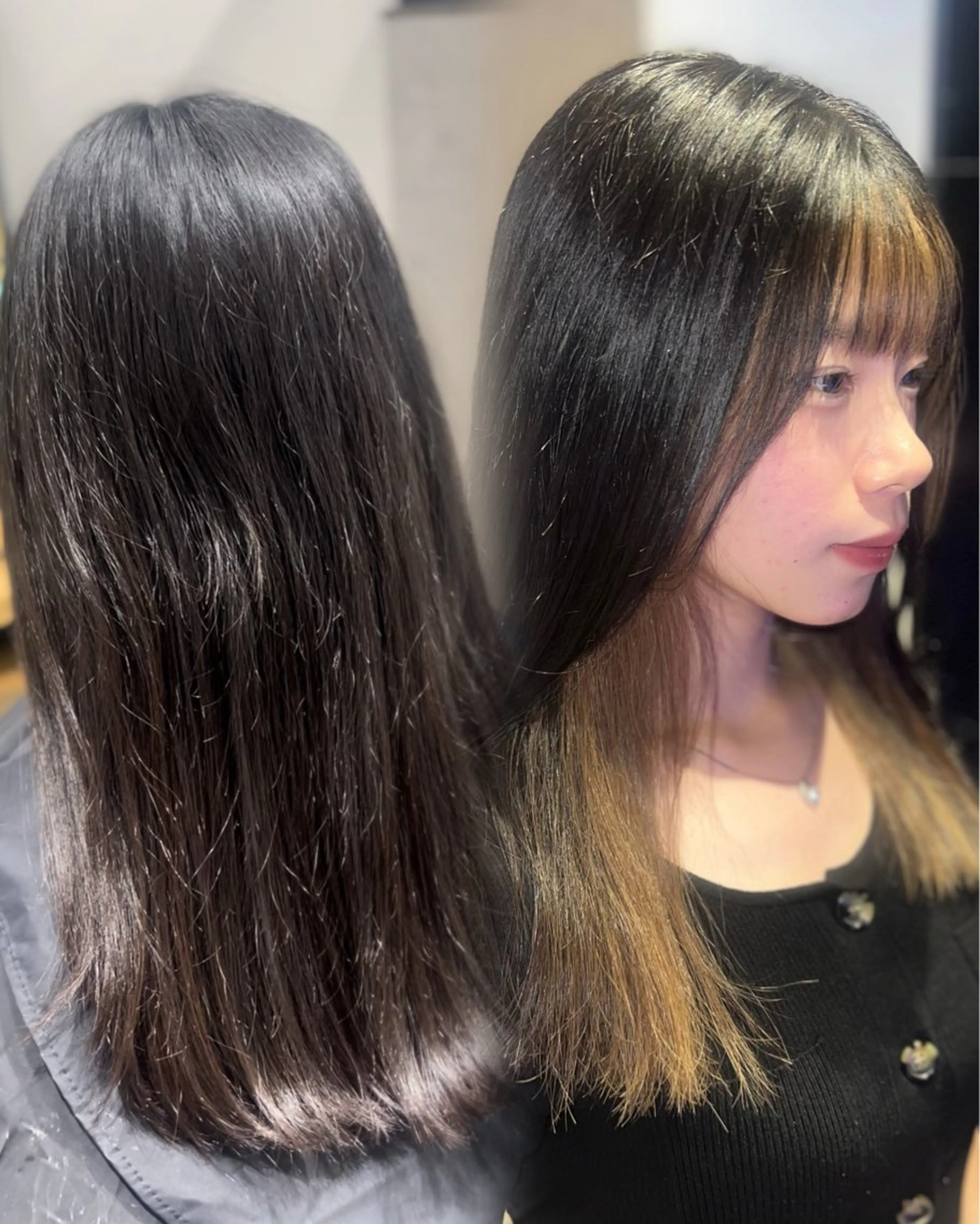 セミロング カラー ヘアカラー トリートメント 岡山ハイトーン・ ルーツカラー/こもものヘアスタイル