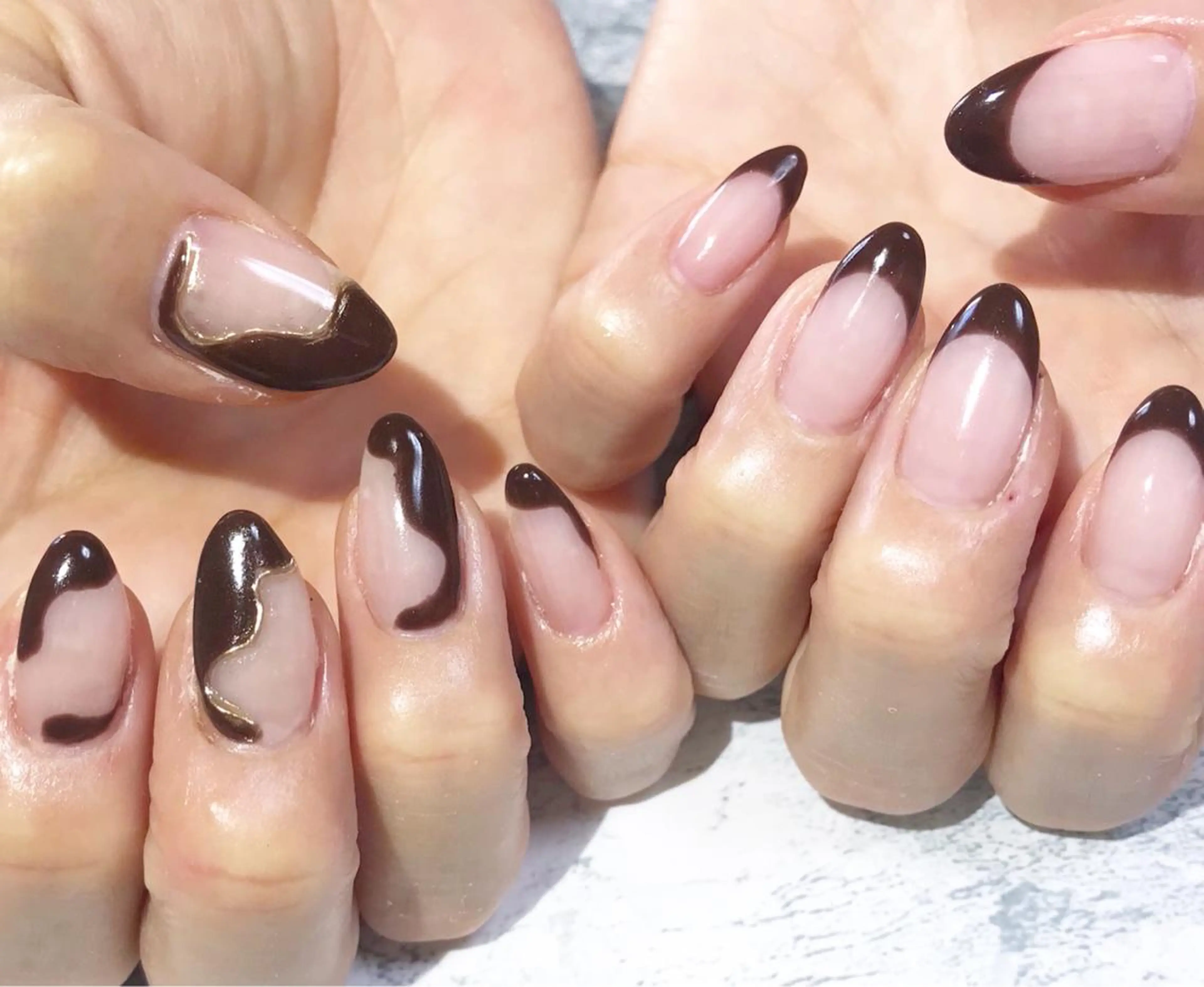 ネイル ブラウン フットネイル ニュアンスネイル シンプルネイル 春ネイル ネイル フフラ所属・nail fufla ♡yamane♡のネイルデザイン
