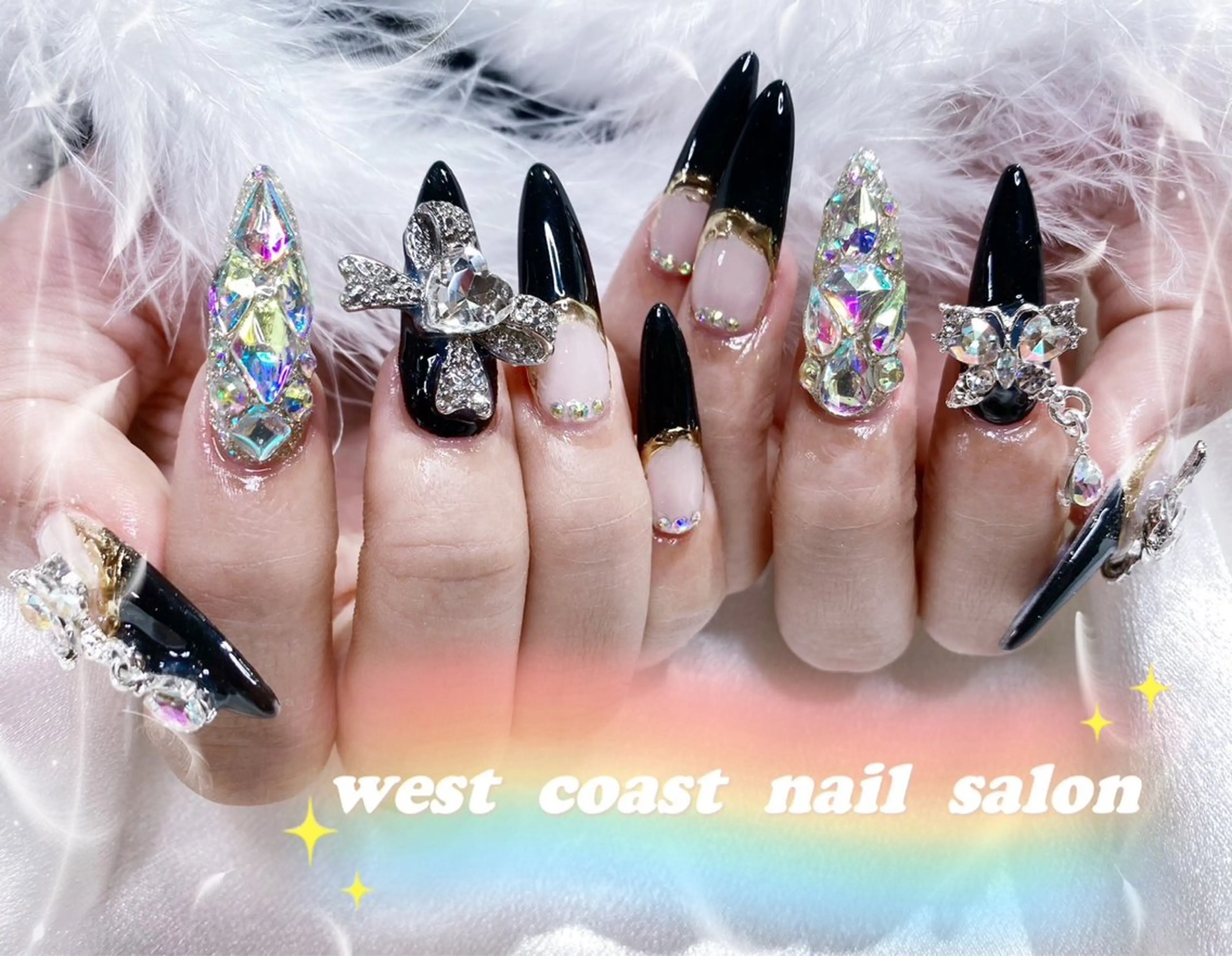 ネイル リボン、ガーリー パーツ放題専門店のネイルデザイン