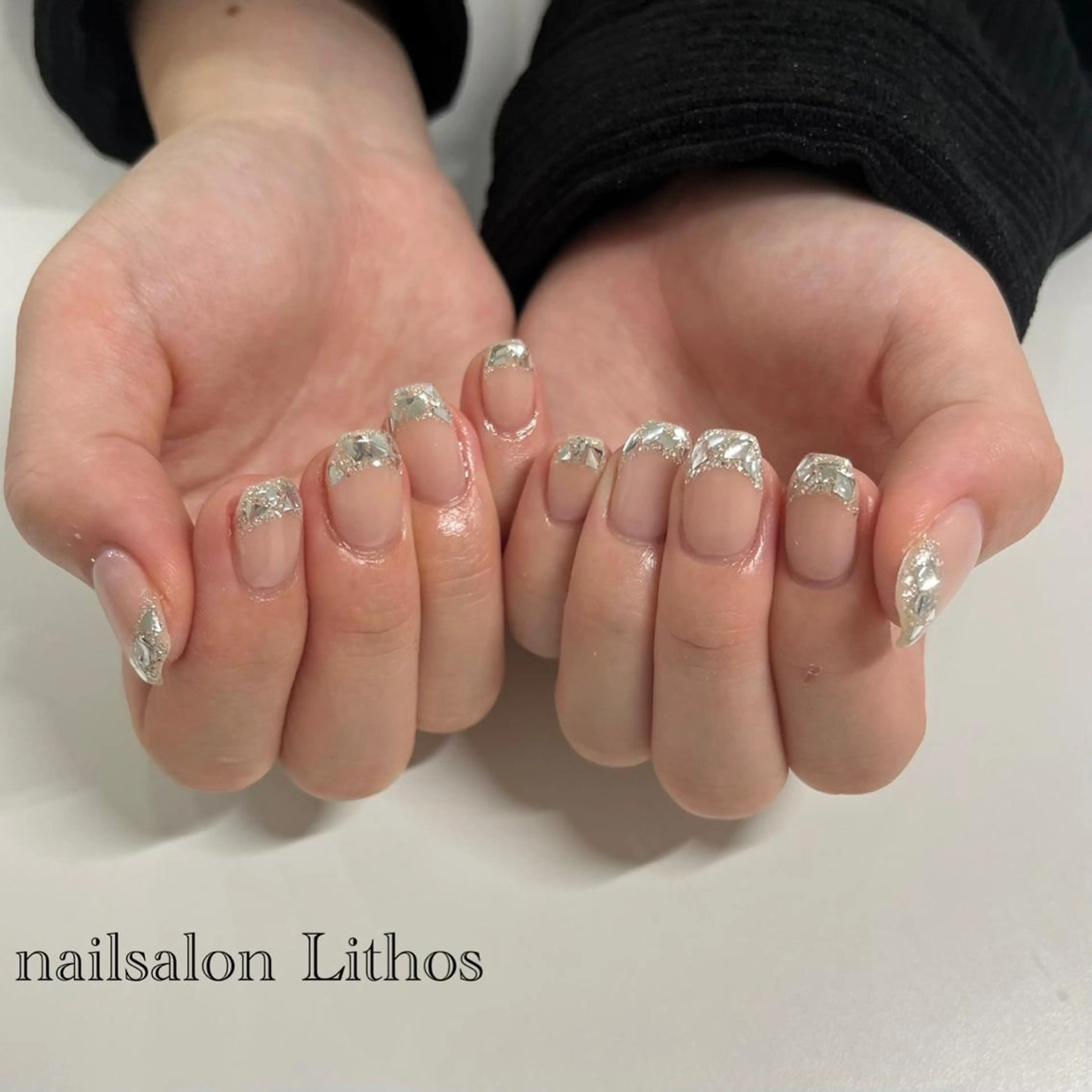 ネイル フレンチネイル ガラスフレンチ ハンドネイル nailsalon Lithos所属・nailsalon Recontreのネイルデザイン