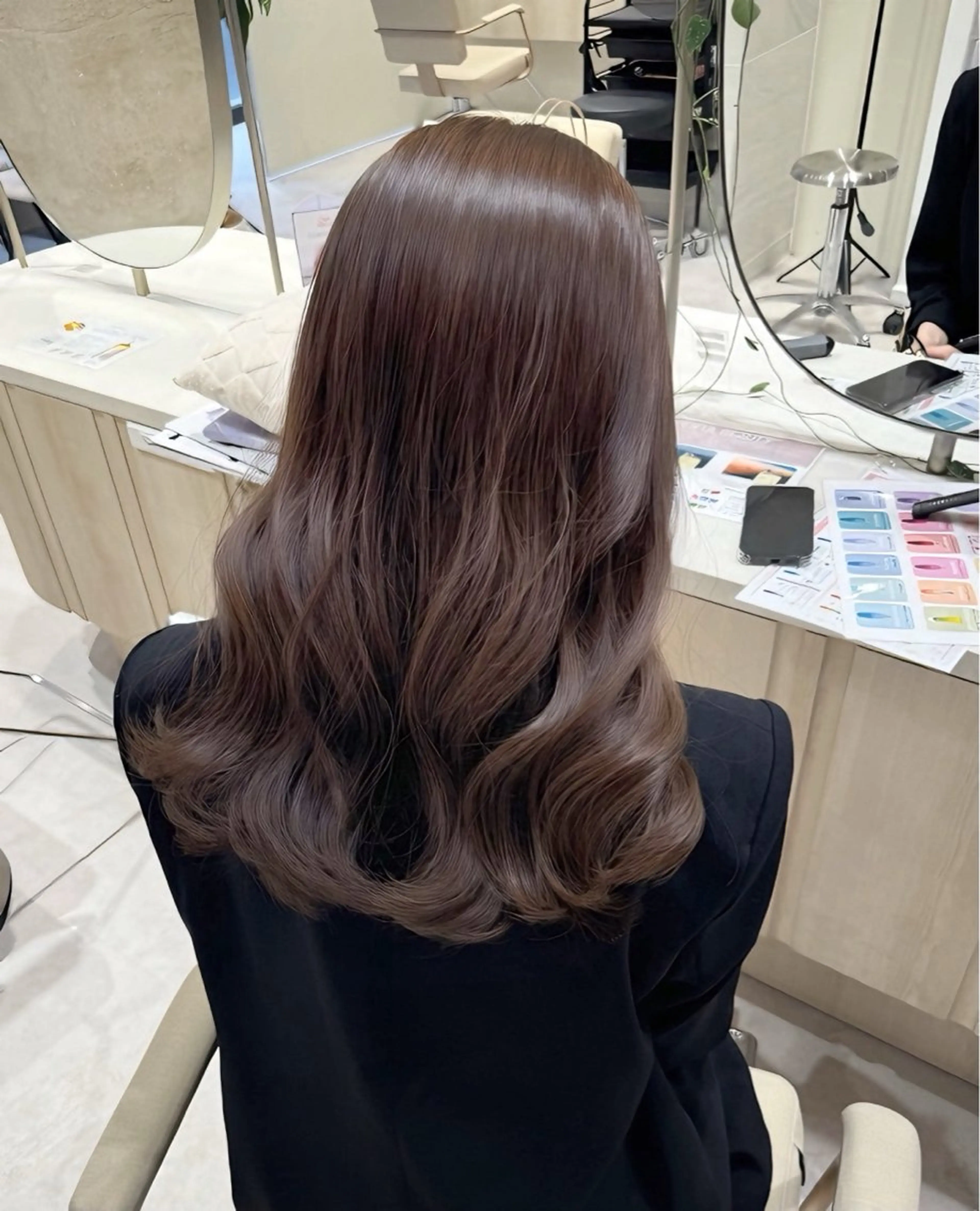 セミロング パーマ 似合わせカット 小顔カット 縮毛矯正 韓国風/小顔レイヤー /艶カラーのヘアスタイル