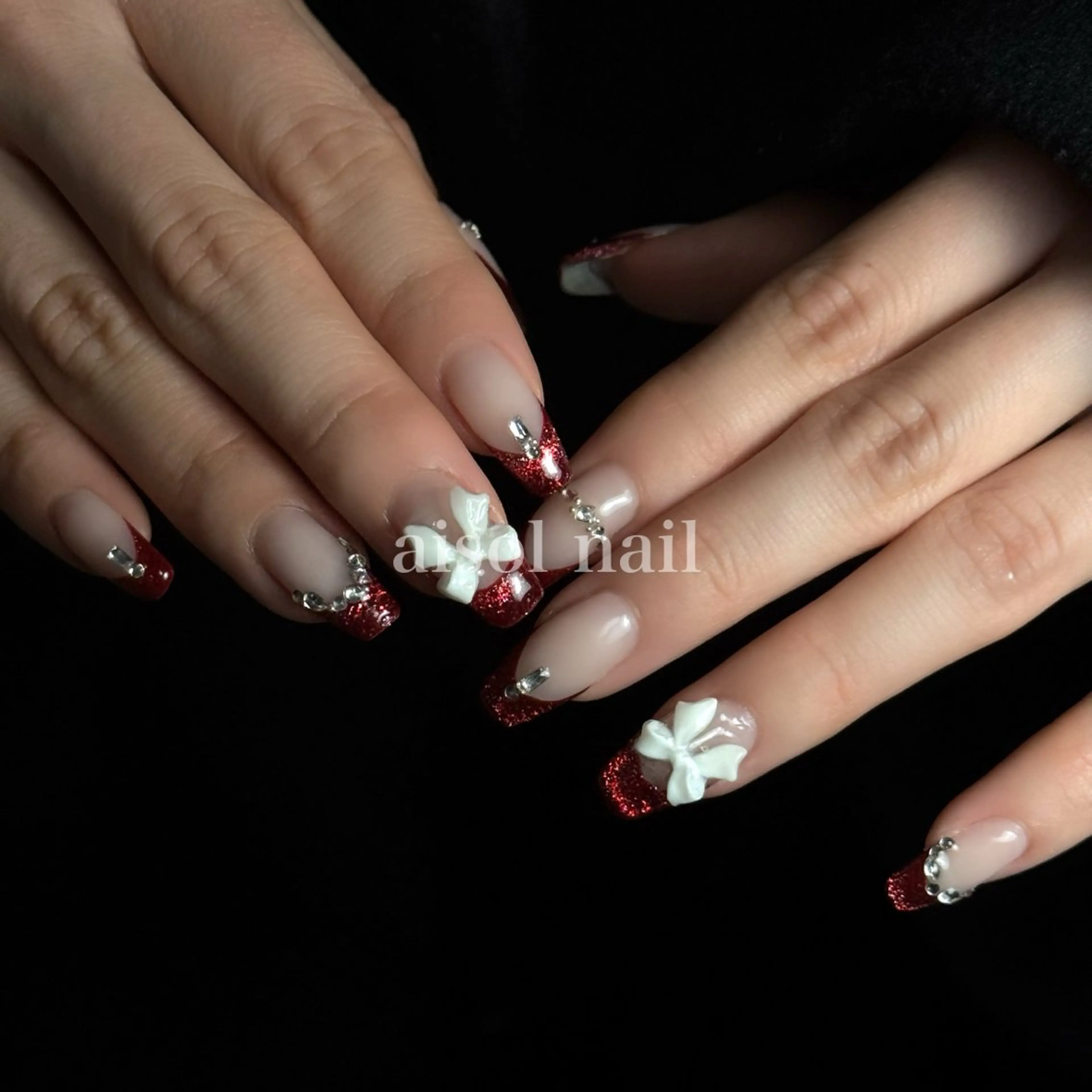 ネイル 長さ出し 赤色 ハンドネイル Aisol nail salonのネイルデザイン