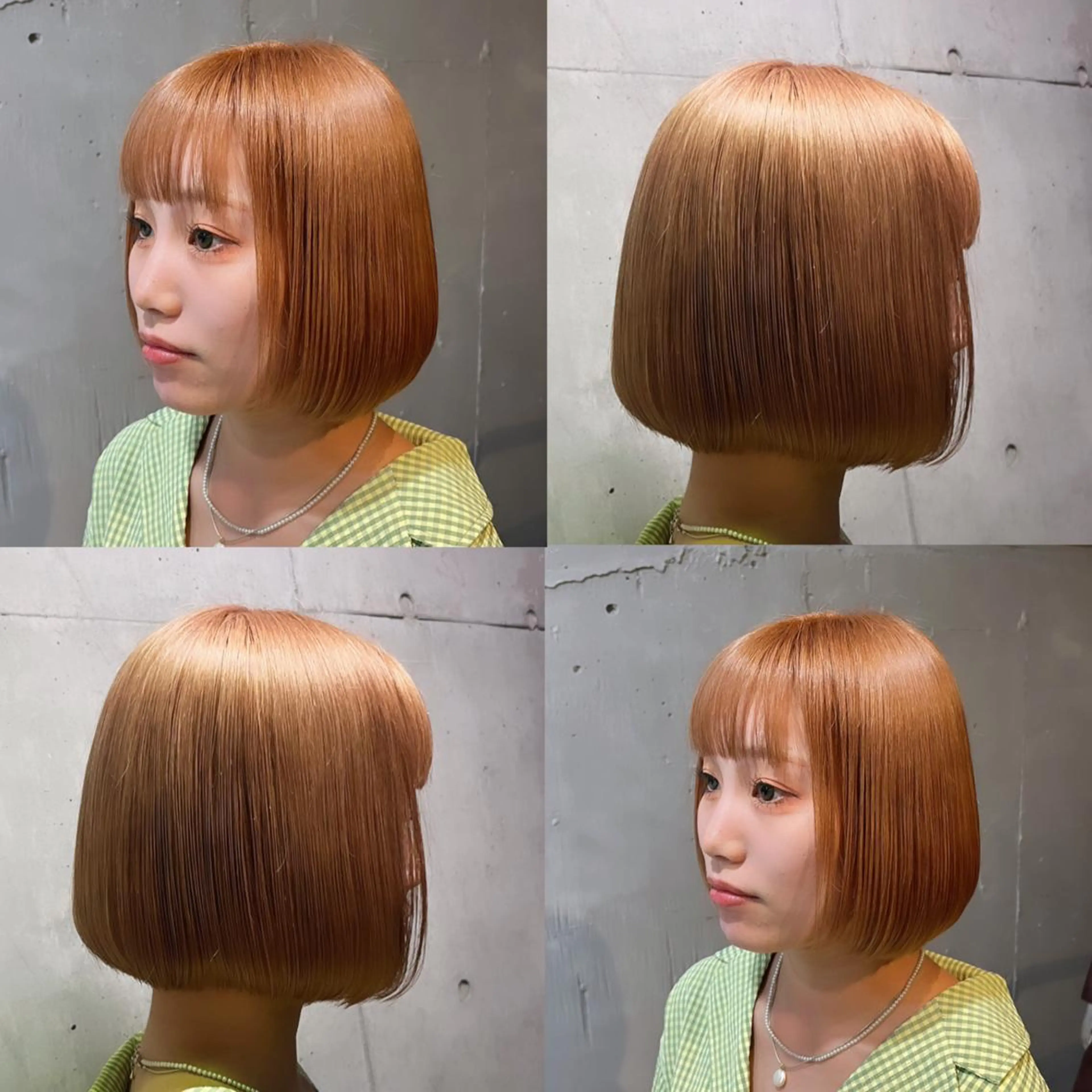 ミディアム カラー ハイトーンカラー オレンジ ピンクカラー ボブ ヘアカラー トリートメント ヘッドスパ ヘアセット カジュアルを女っぽく 𝗮𝘆𝗮𝗰𝗼のヘアスタイル