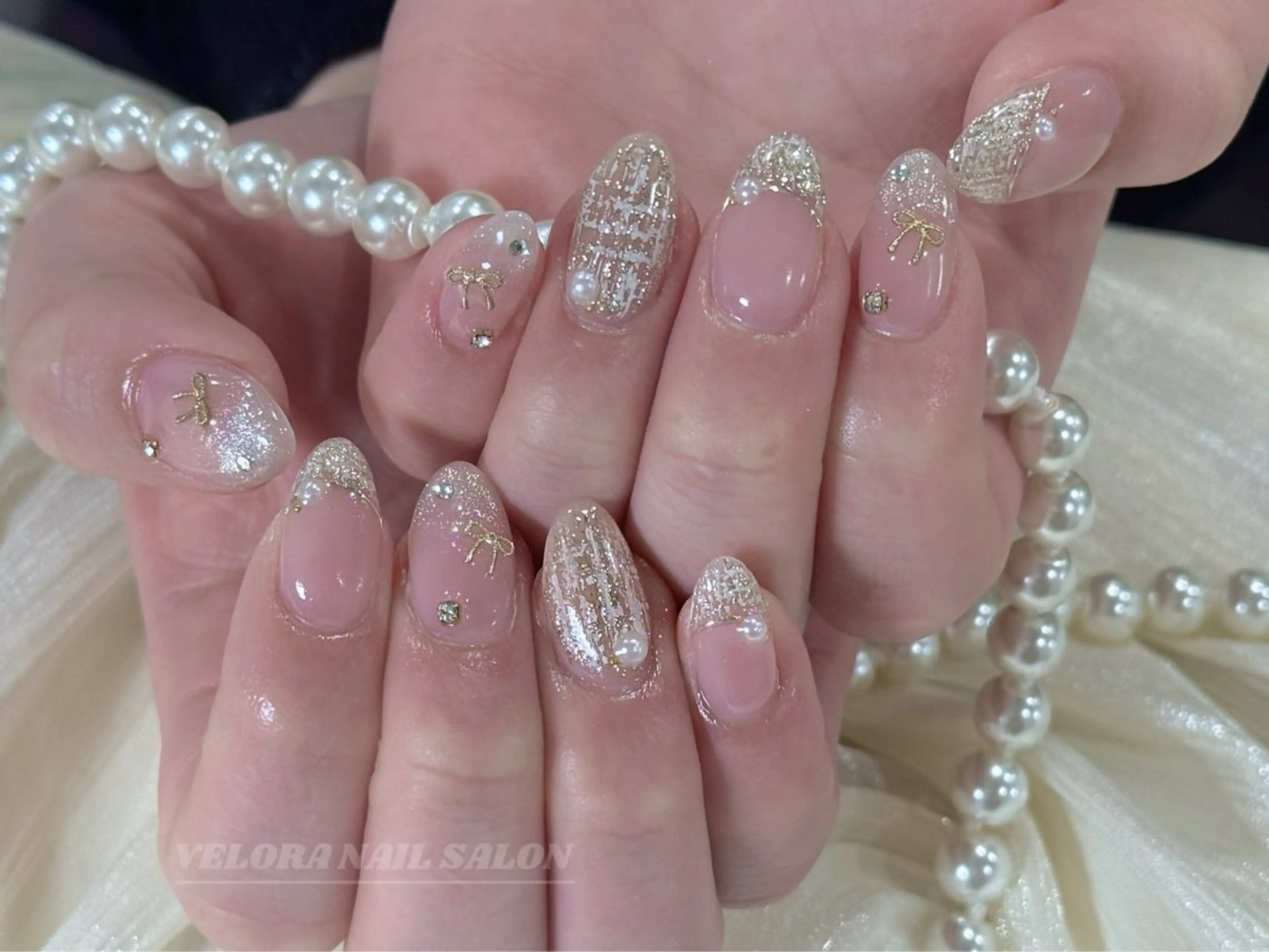 ネイル 長さ出し フレンチネイル ジェルネイル キラキラネイル 韓国ネイル ハンドネイル RINA NAILのネイルデザイン