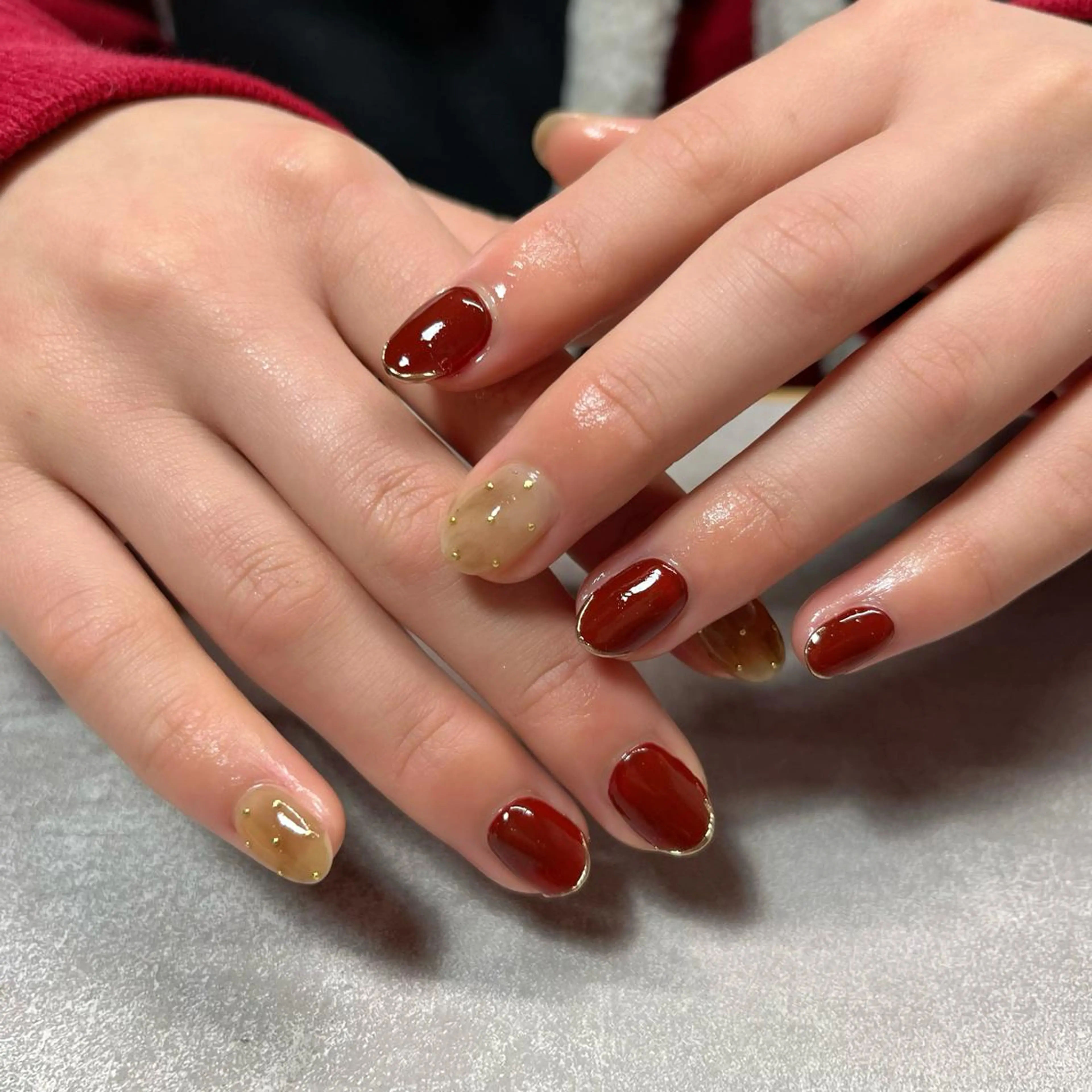 ネイル ボルドー ミラーネイル Koa nails.のネイルデザイン