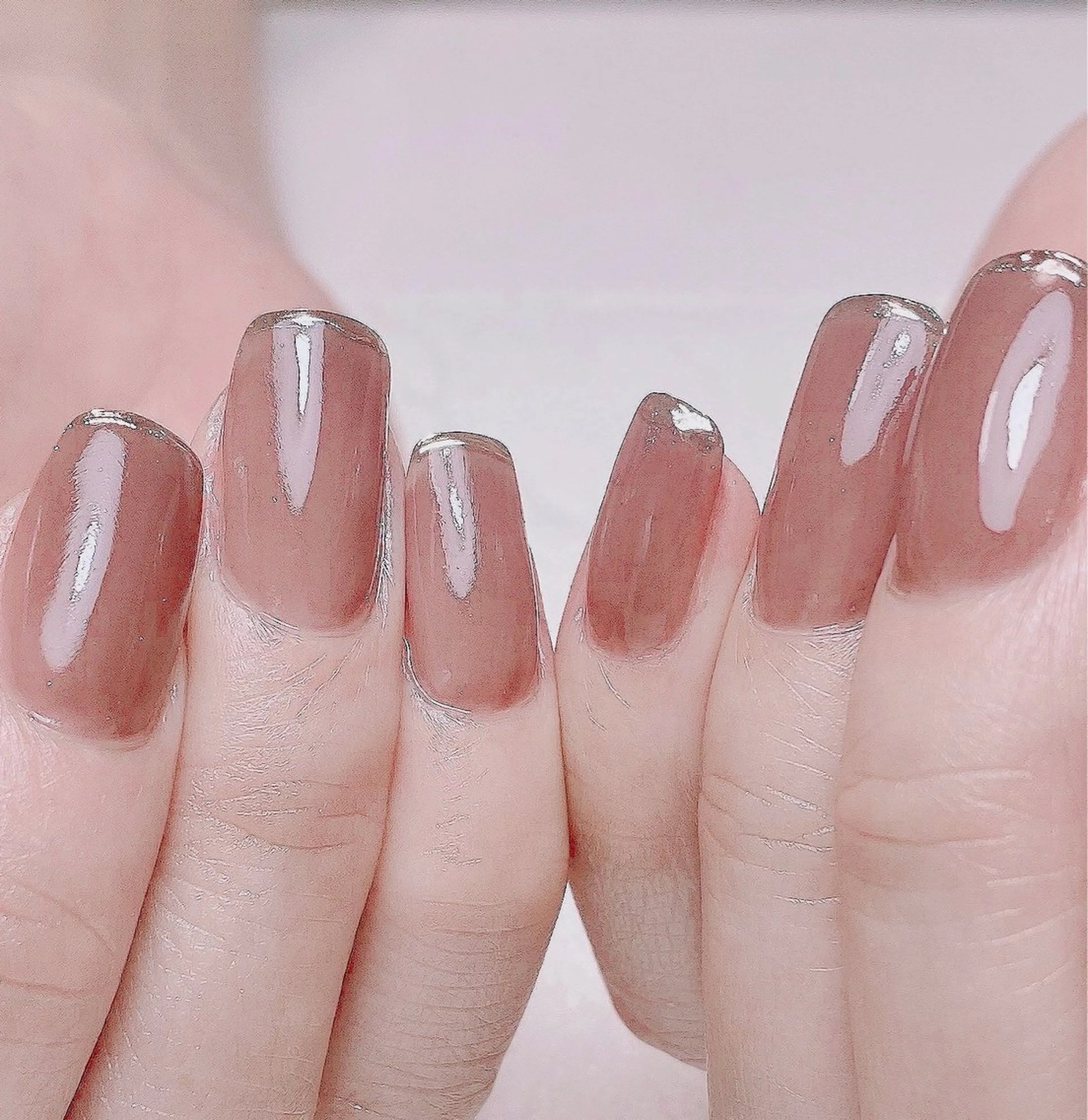 ネイル ブラウン フレンチネイル ミラーネイル 持ち込み Nail Salon K 🧸美爪育成のネイルデザイン