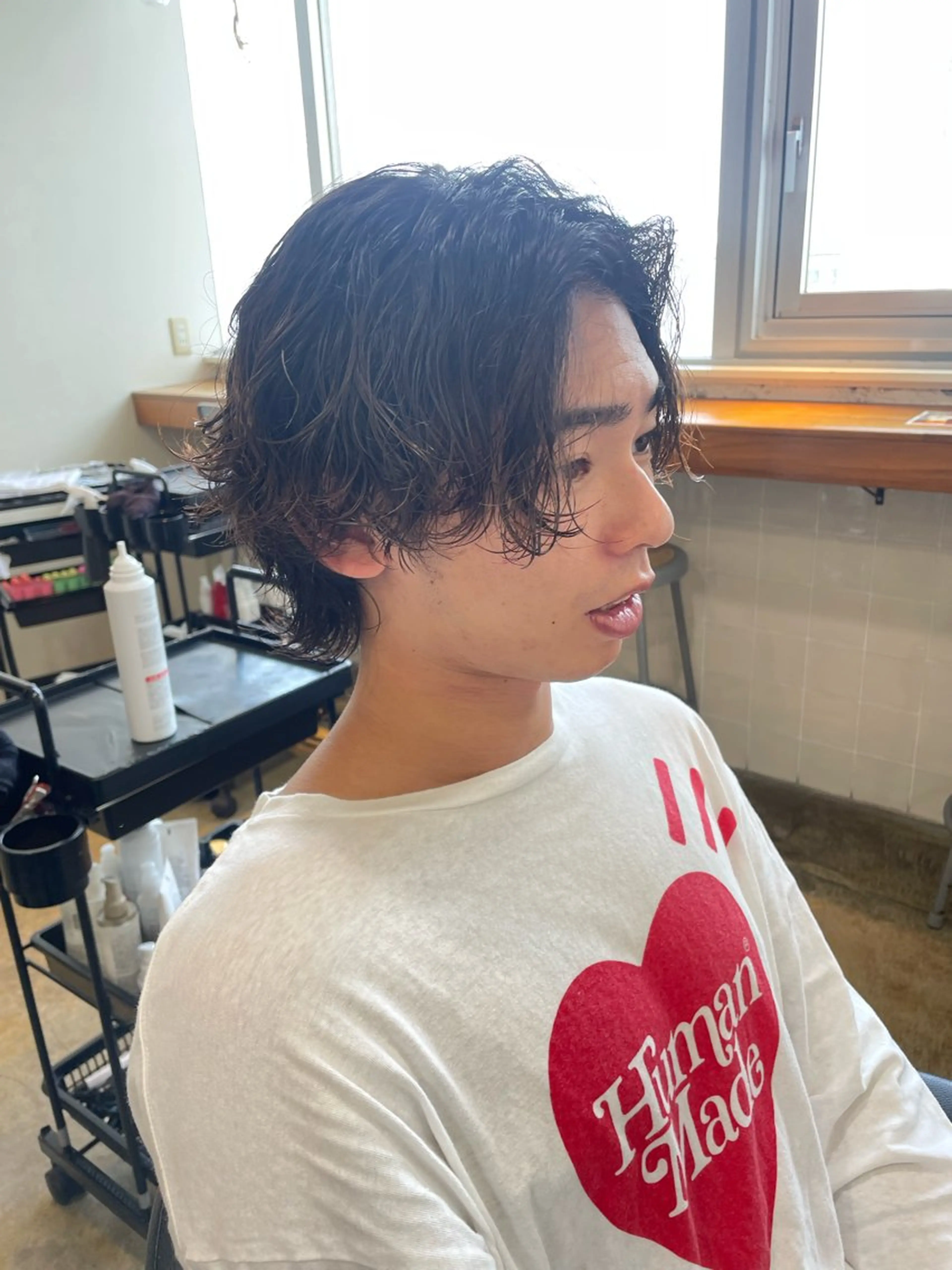 ミディアム パーマ メンズ RIN／韓国ヘア レイヤーカットのヘアスタイル